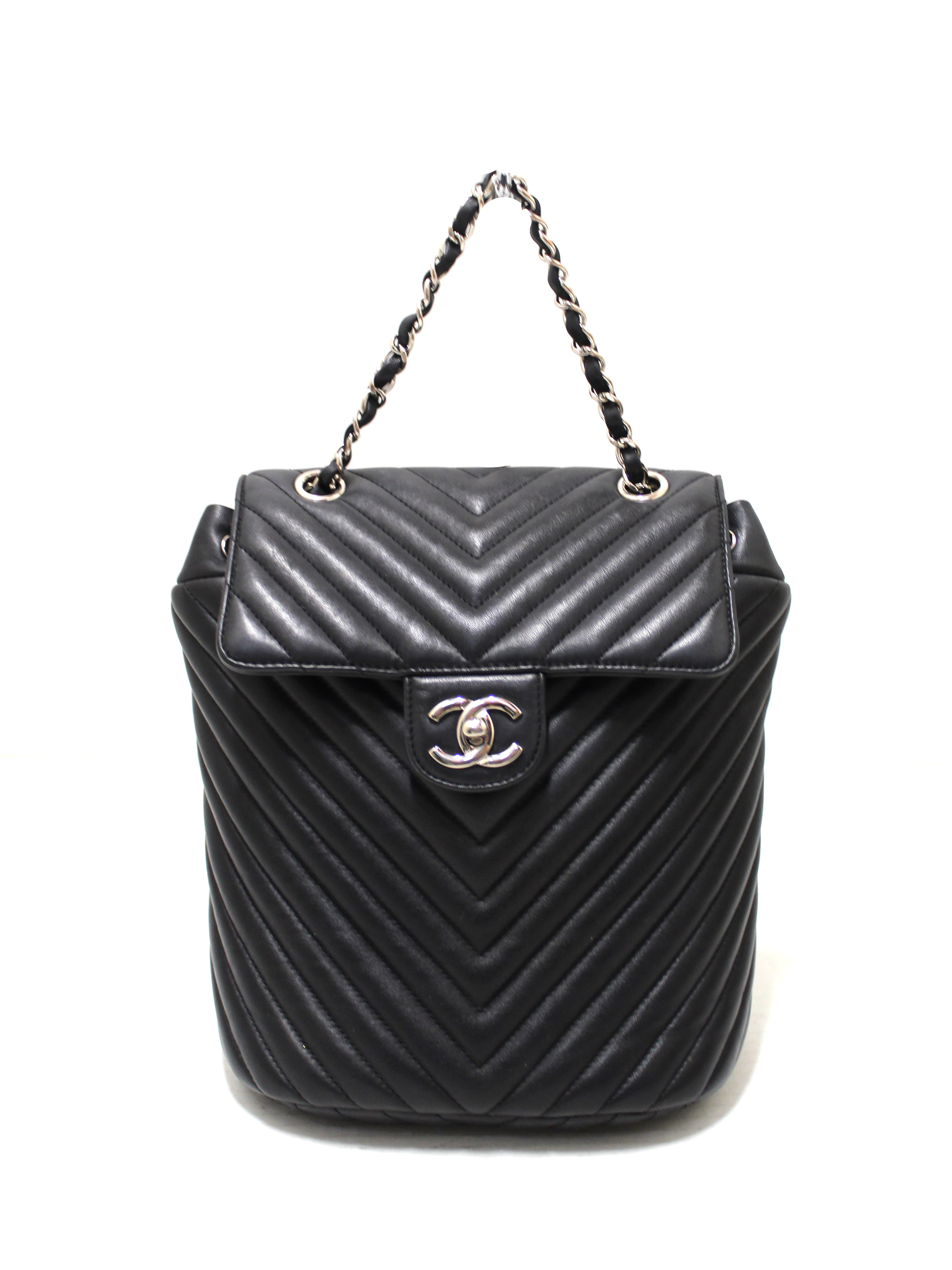 authentic chanel black quilted leather large backpack Authentic Chanel Urban Spirit Chevron Black Calfskin Backpack