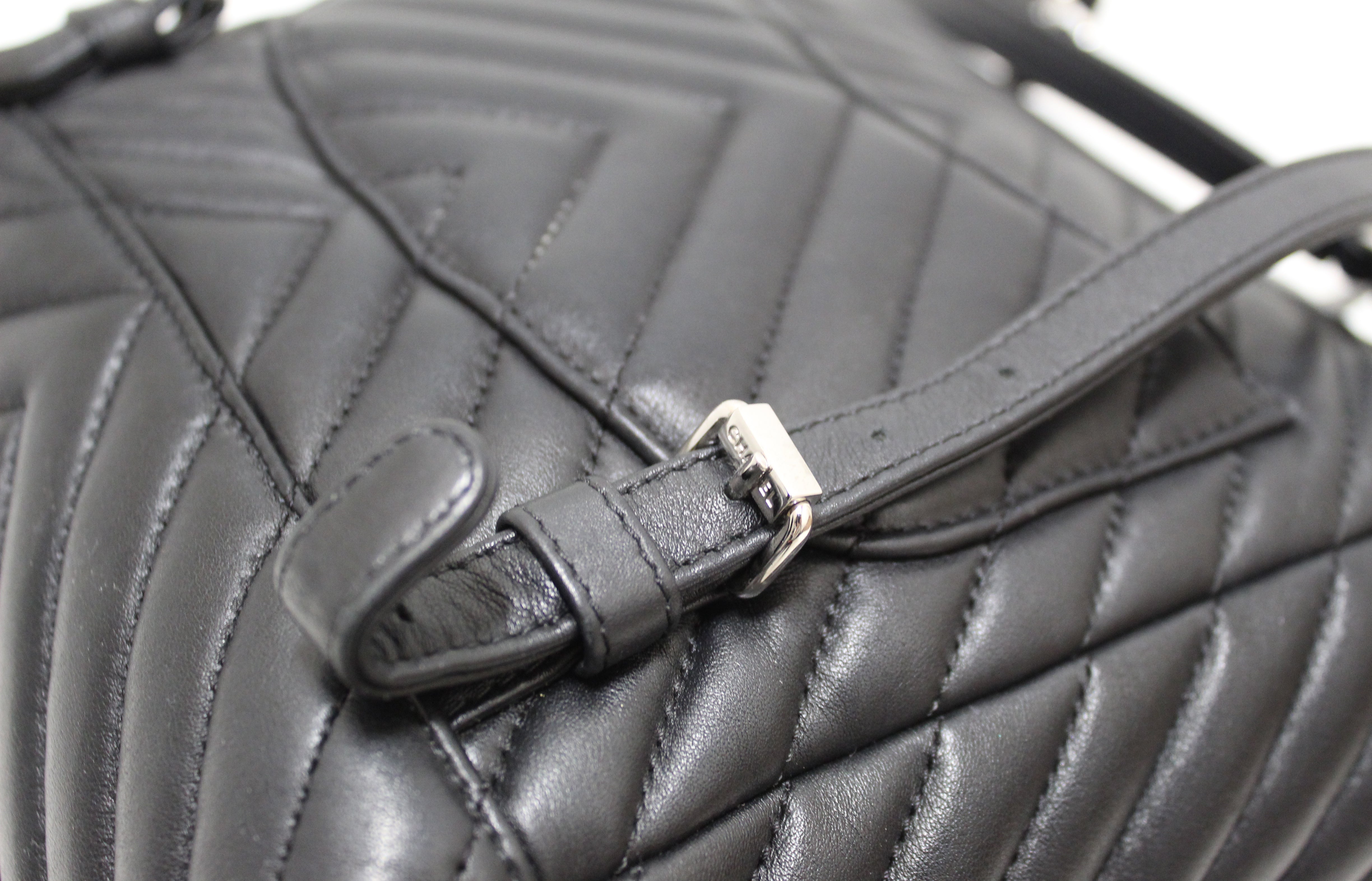 Authentic Chanel Urban Spirit Chevron Black Calfskin Backpack
