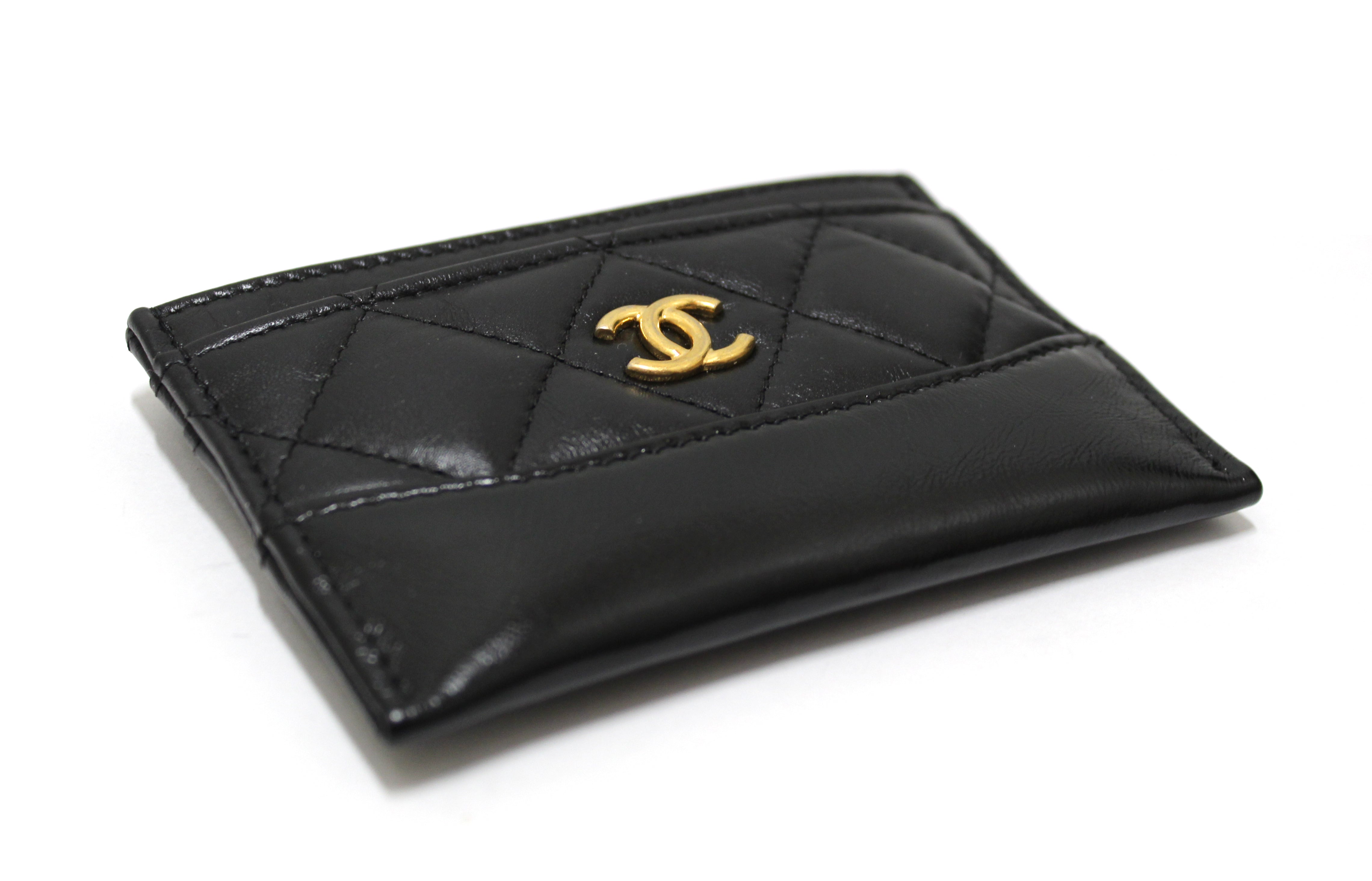 CHANEL Aged Calfskin Quilted Lucky Charms Reissue Card Holder Black 464443