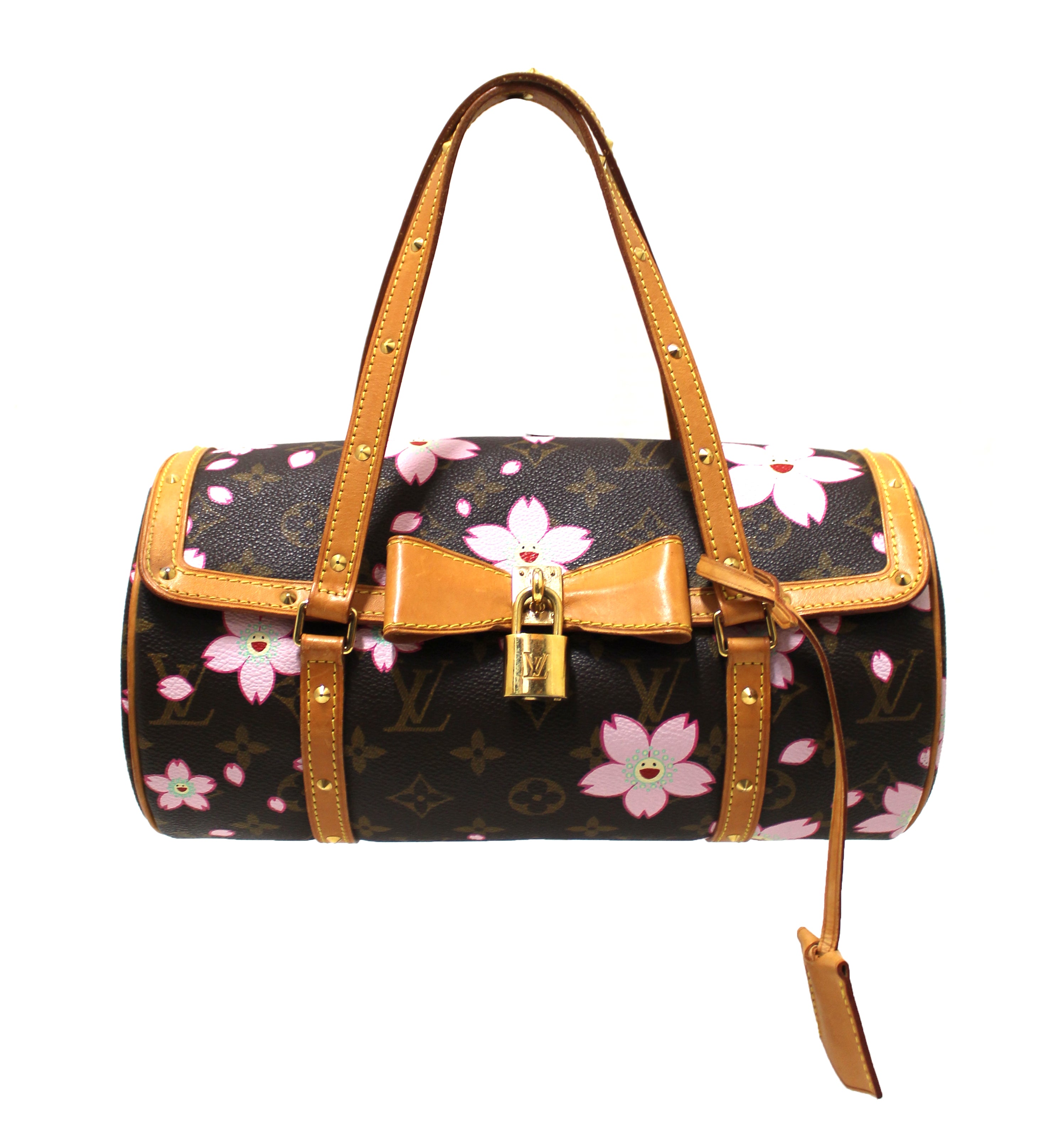 LOUIS VUITTON Papillon Monogram Cherry Blossom Tote Handbag Brown
