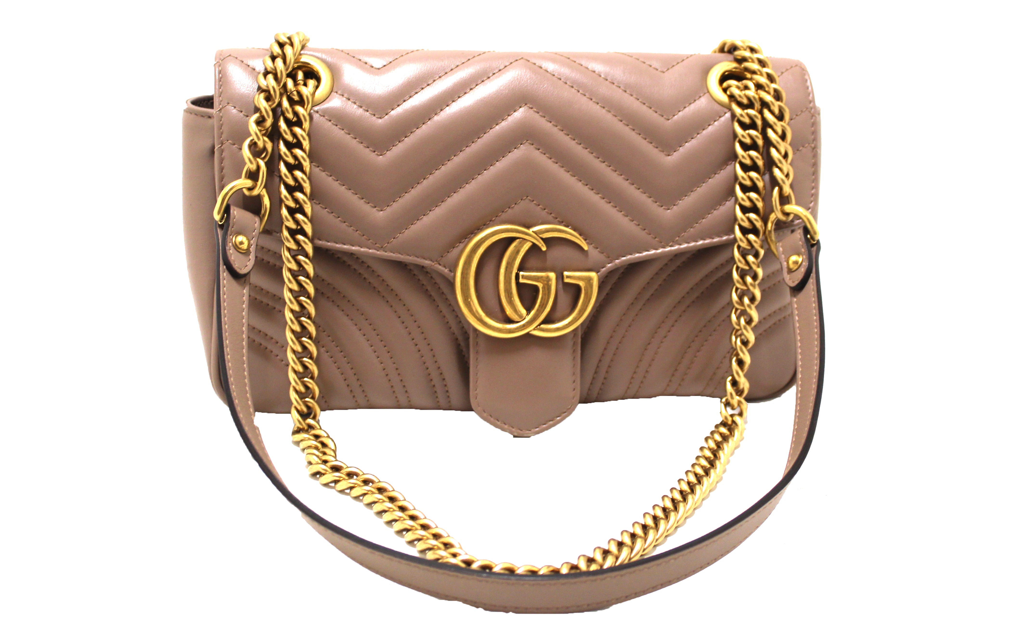 Dusty Pink Leather GG Marmont Matelassé Shoulder Bag