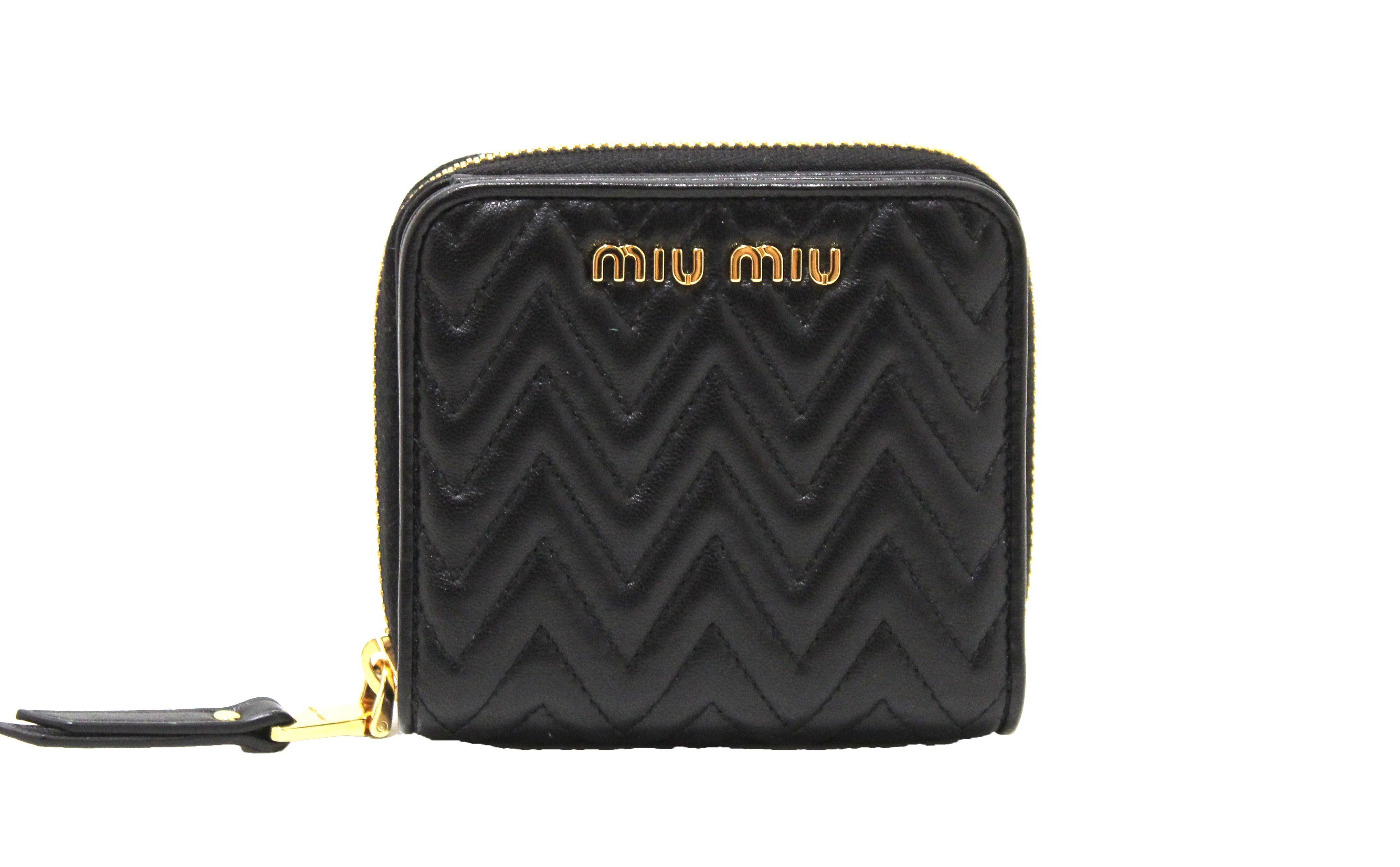 Authentic Miu Miu Black Nappa Lampo Leather Small Bi-Fold Wallet
