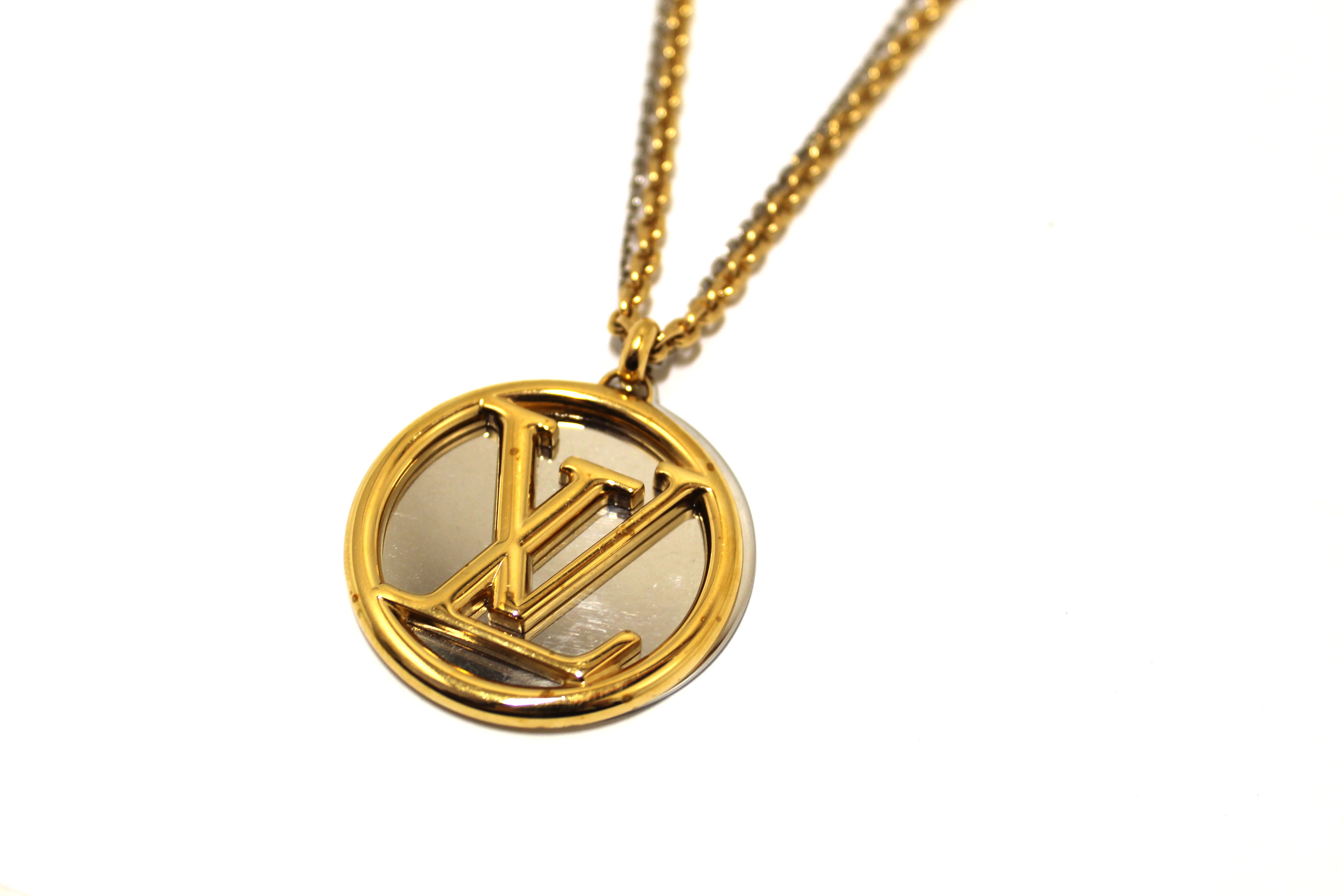 Authentic Louis Vuitton Monogram Round Mirror Plate Necklace