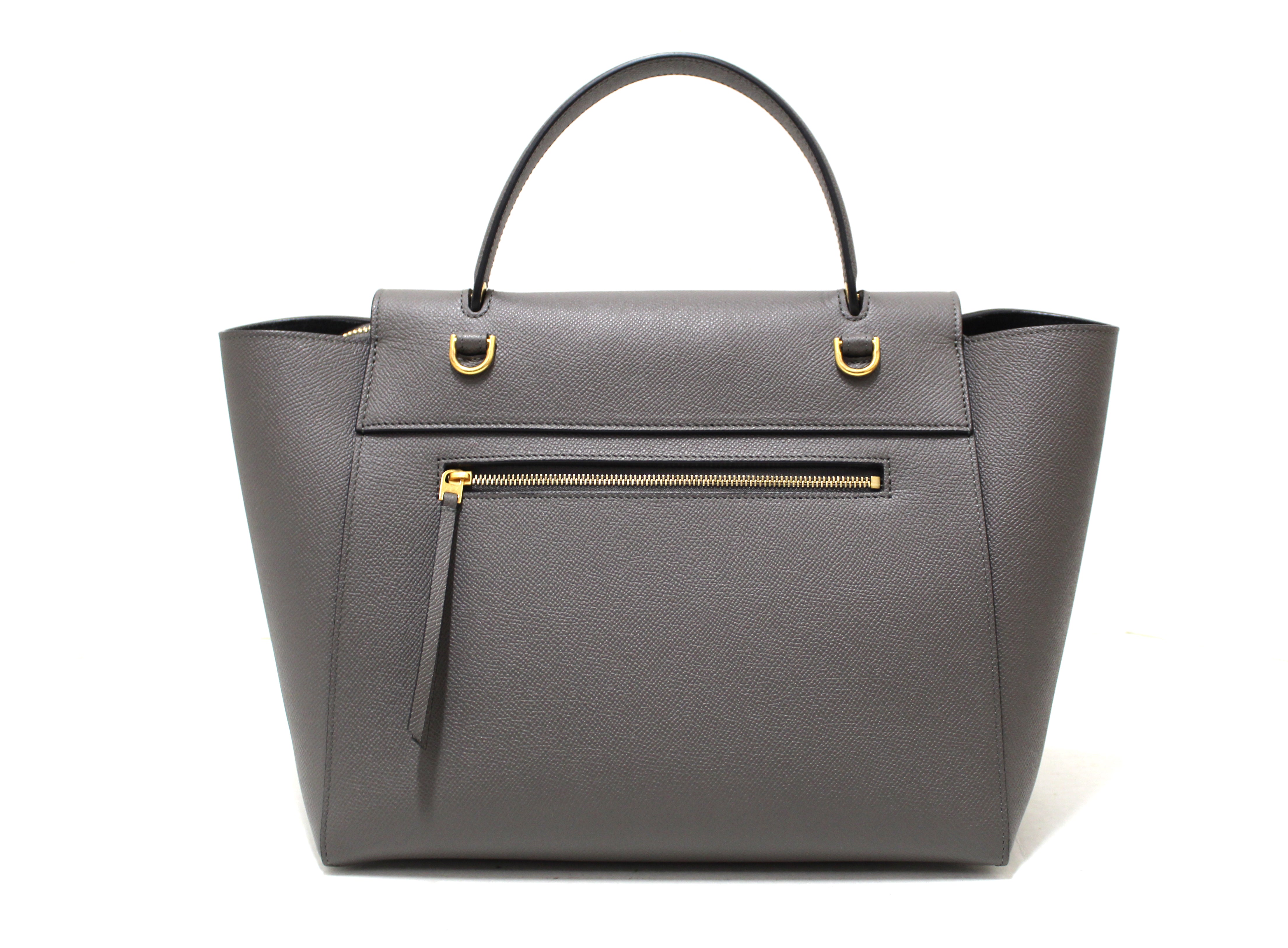 Authentic Celine Grey Grained Calfskin Leather Mini Belt Shoulder Bag