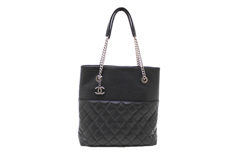 Authentic Chanel Black Quilted Caviar Leather Shoulder Tote