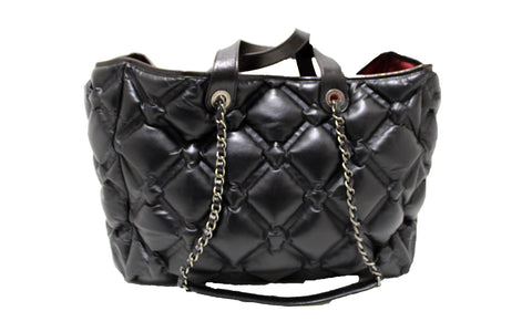 Authentic Chanel Black Bubble Quilted Lambskin Leather Large Tote