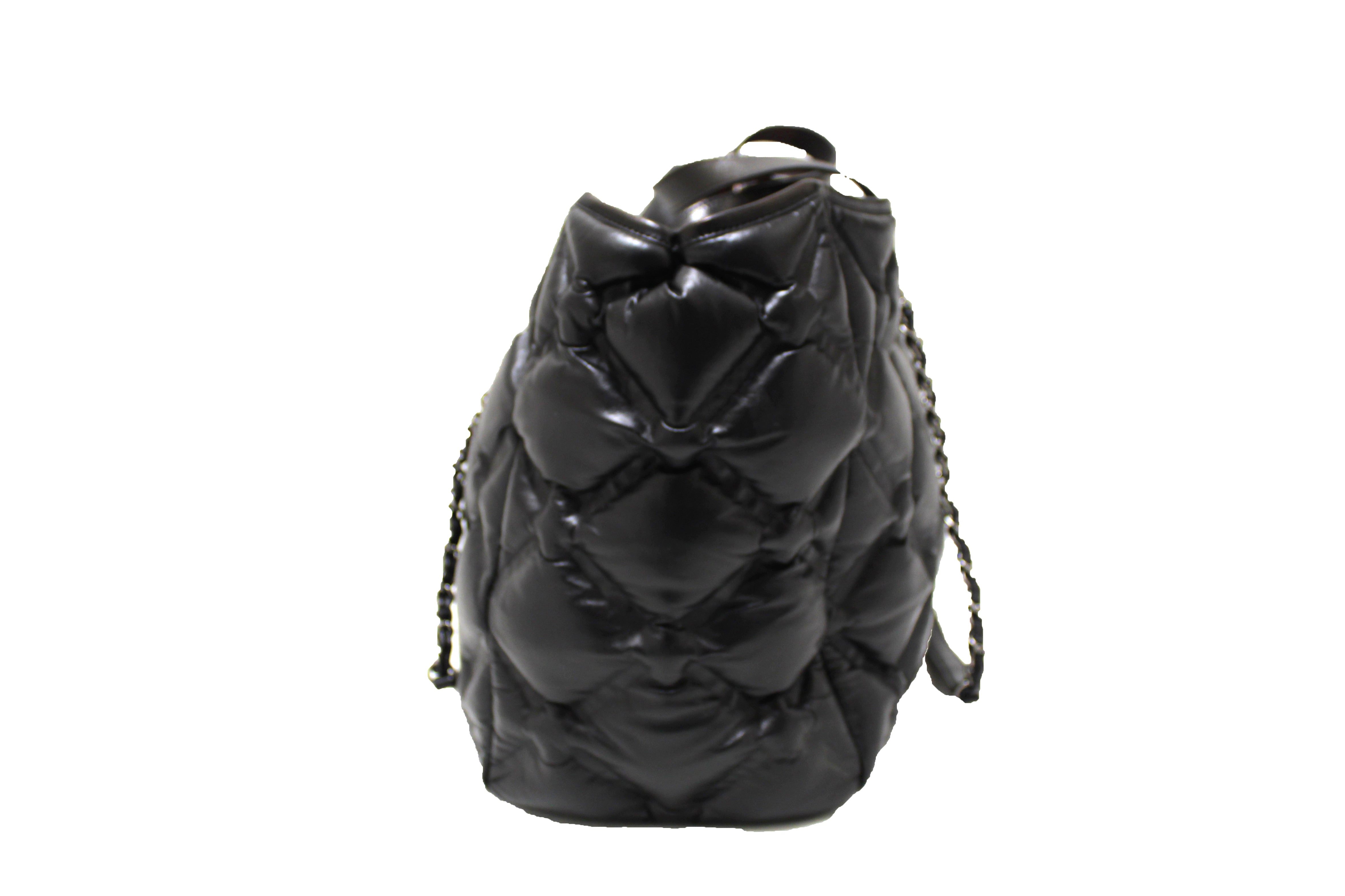 authentic chanel black quilted leather large backpack Authentic Chanel Black Bubble Quilted Lambskin Leather Large Tote