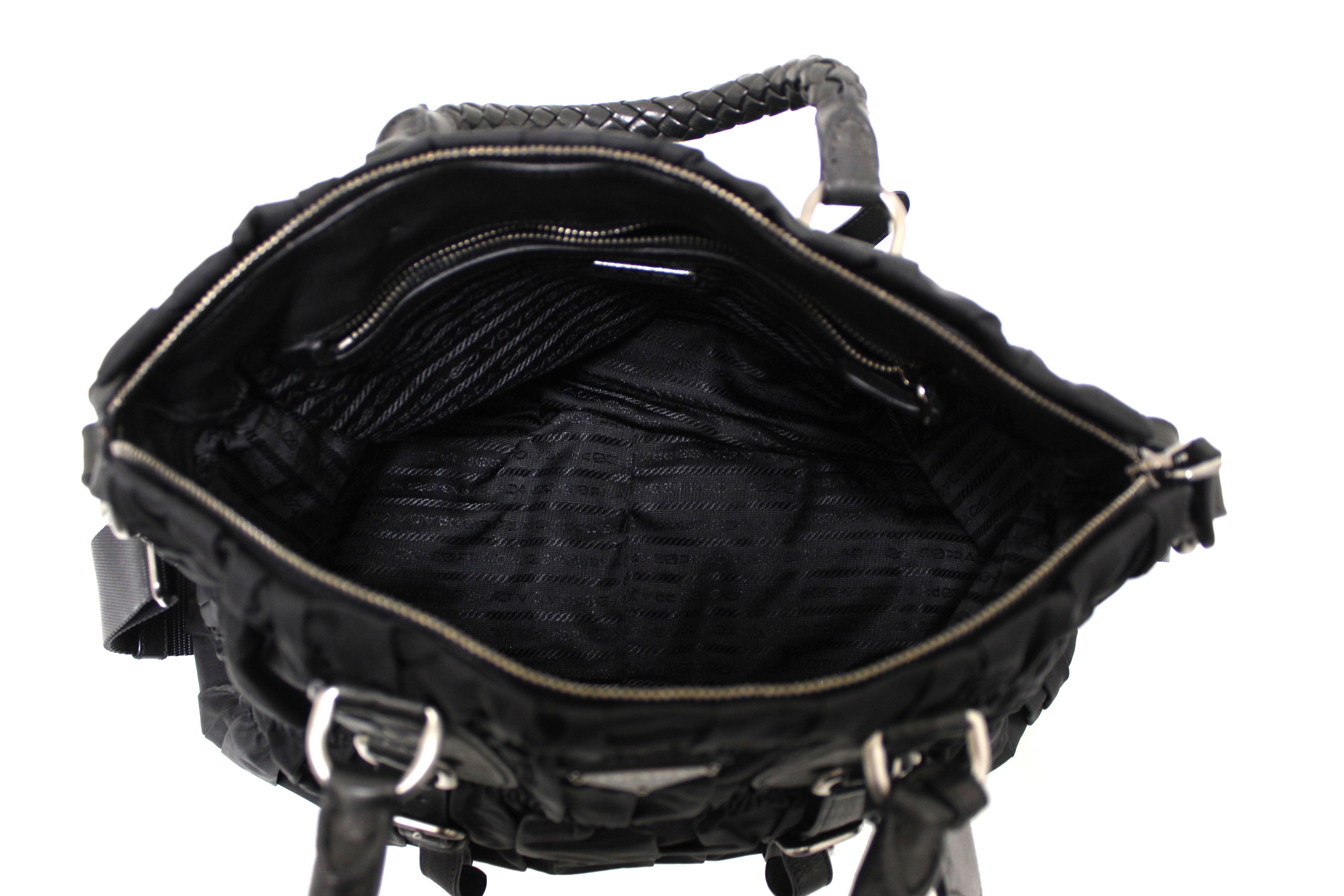 Authentic Prada Black Nylon Gaufre Shoulder Tote Bag