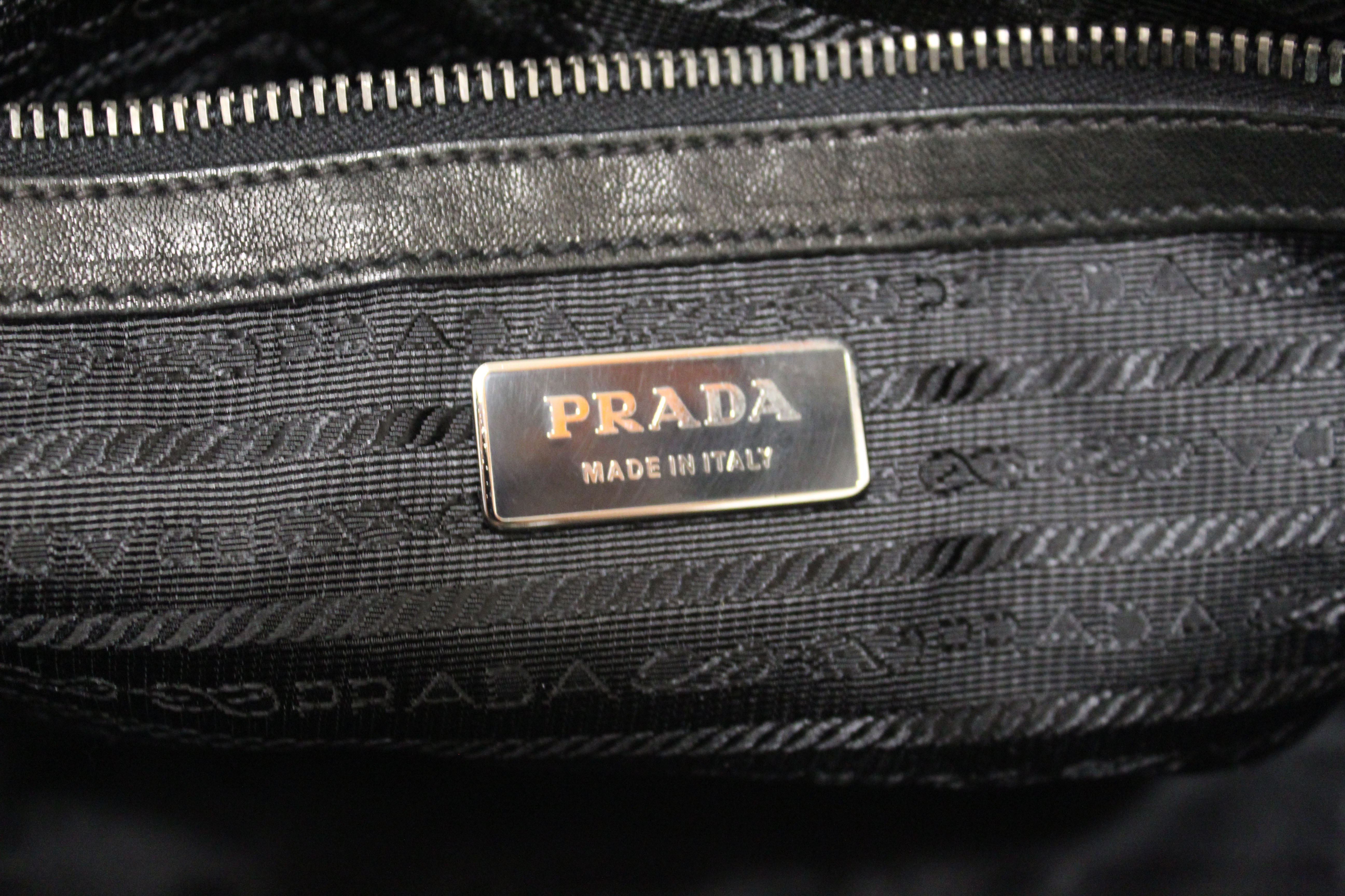 Authentic PRADA Logo Black Leather Shoulder Bag Tote Bag Italy
