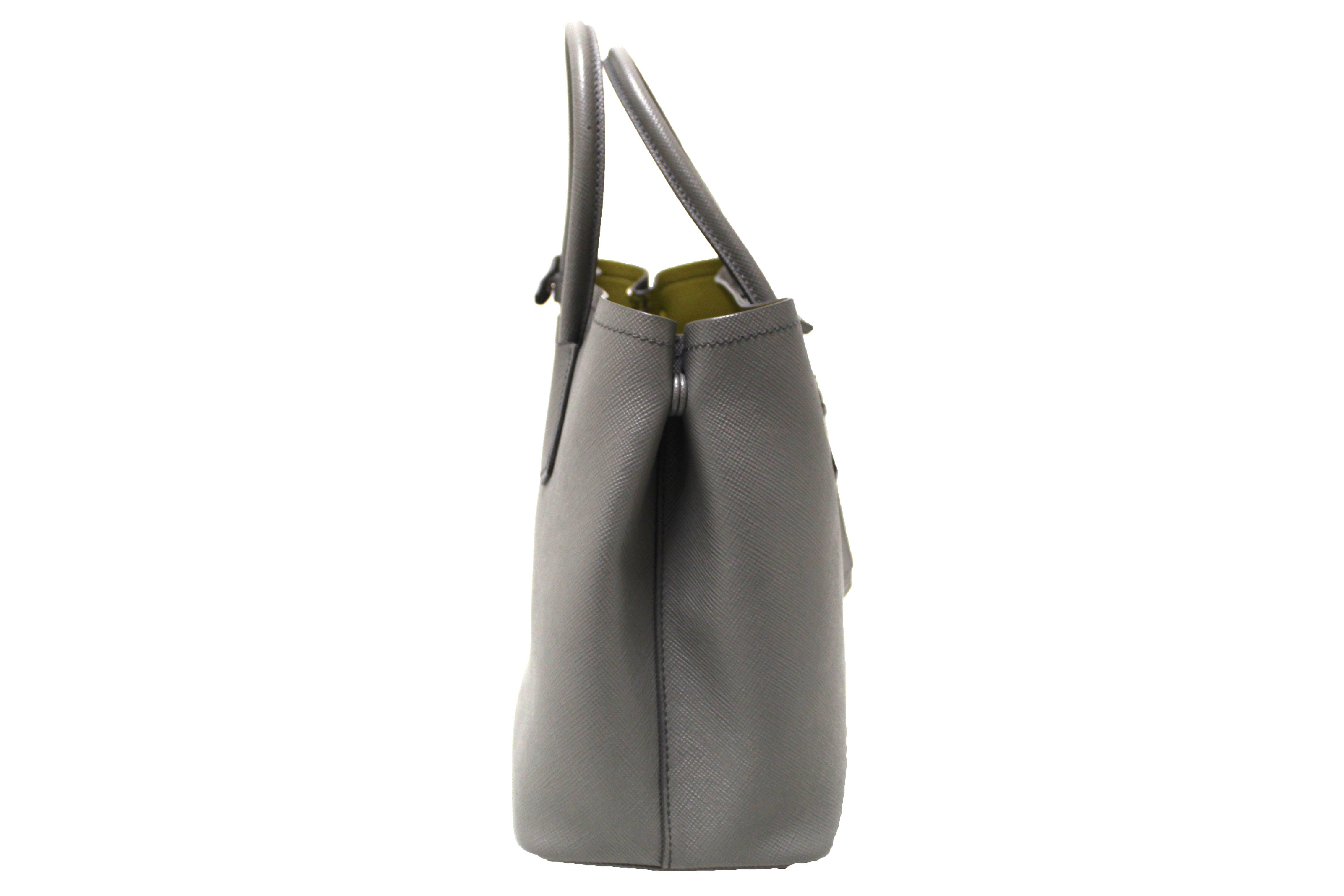 Authentic NEW Prada Grey Saffiano Leather Small Double Bag