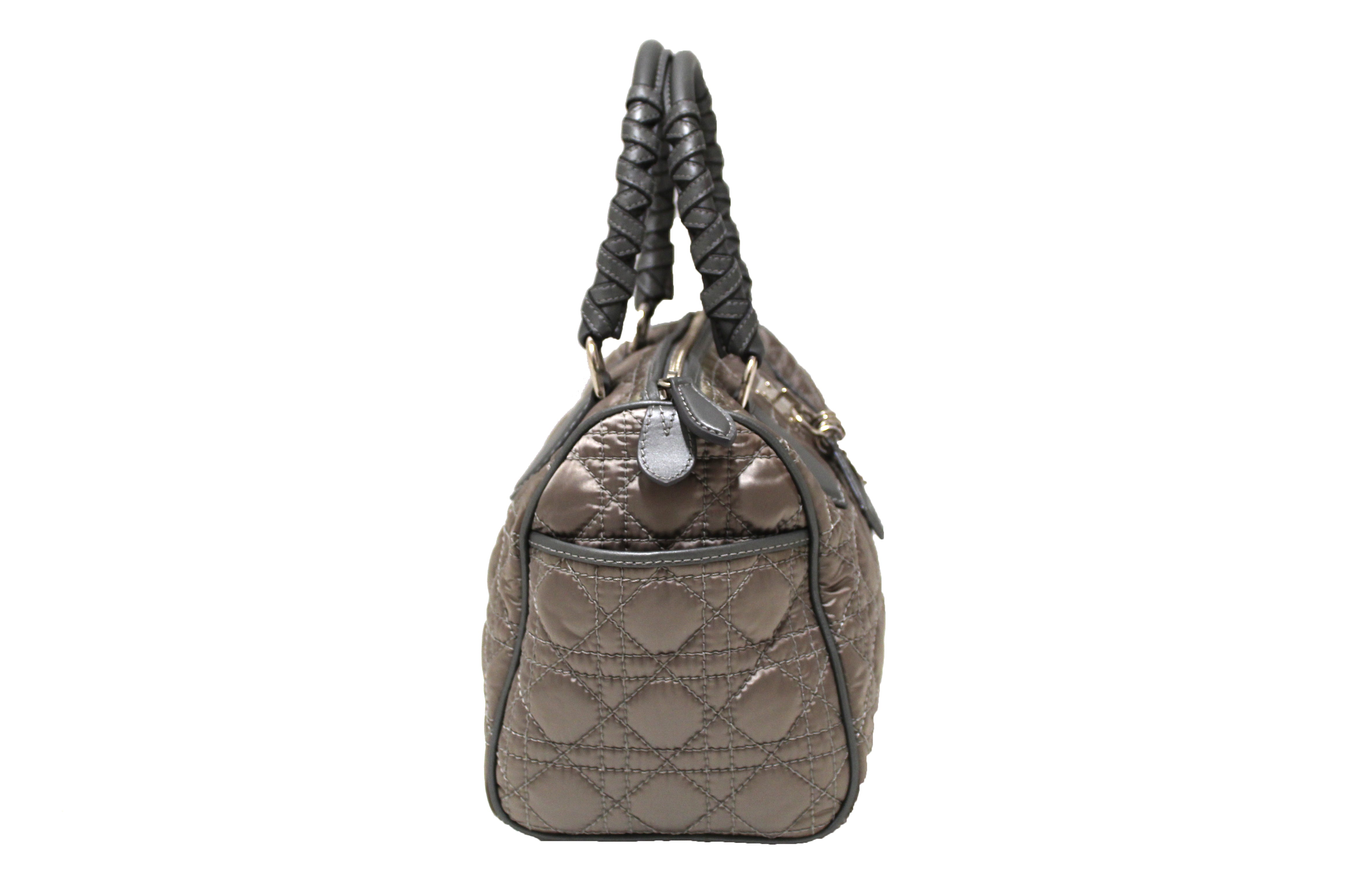 Authentic Christian Dior Grey Nylon Quilted Boston Bowling Bag