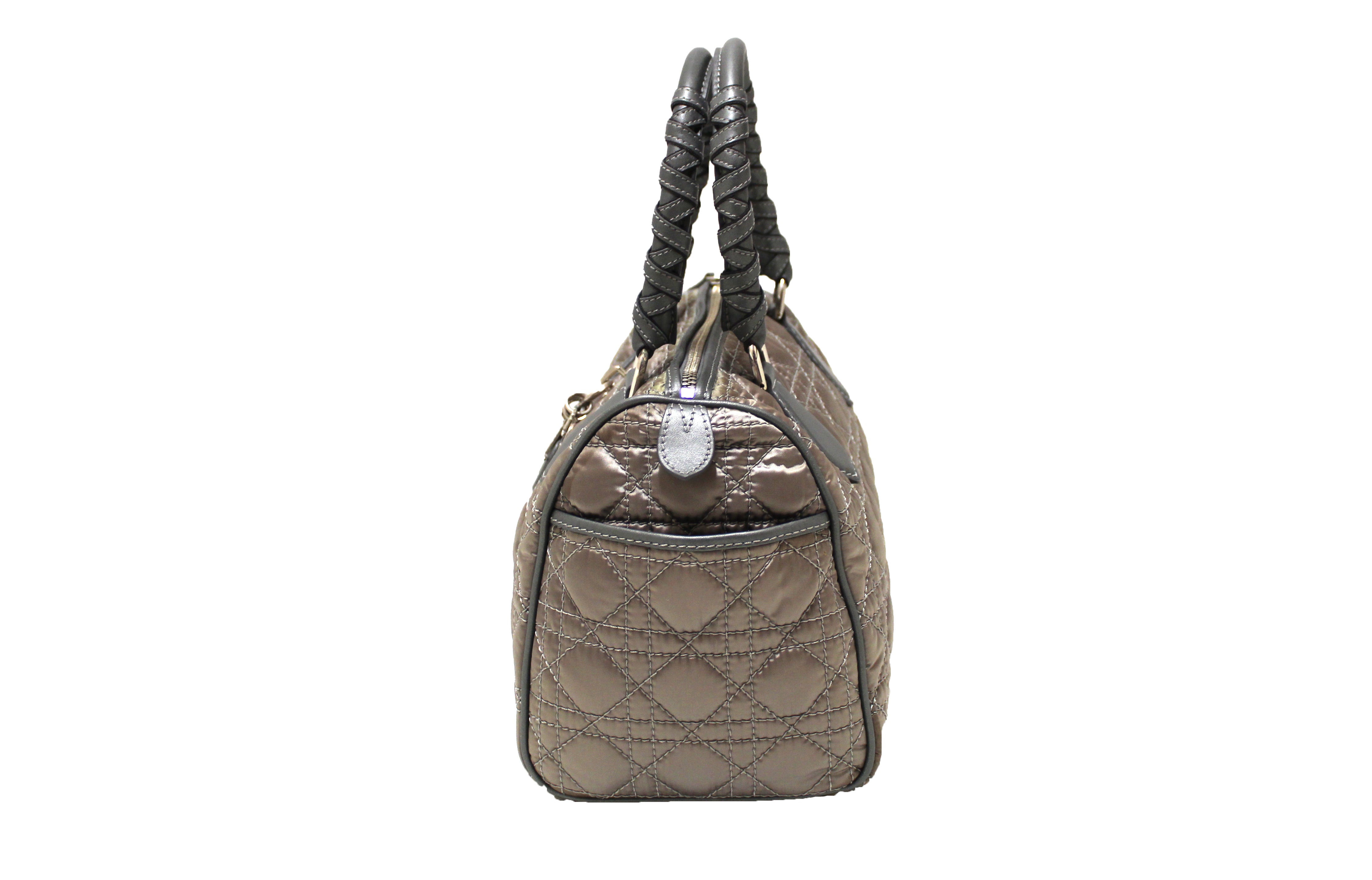 Authentic Christian Dior Grey Nylon Quilted Boston Bowling Bag