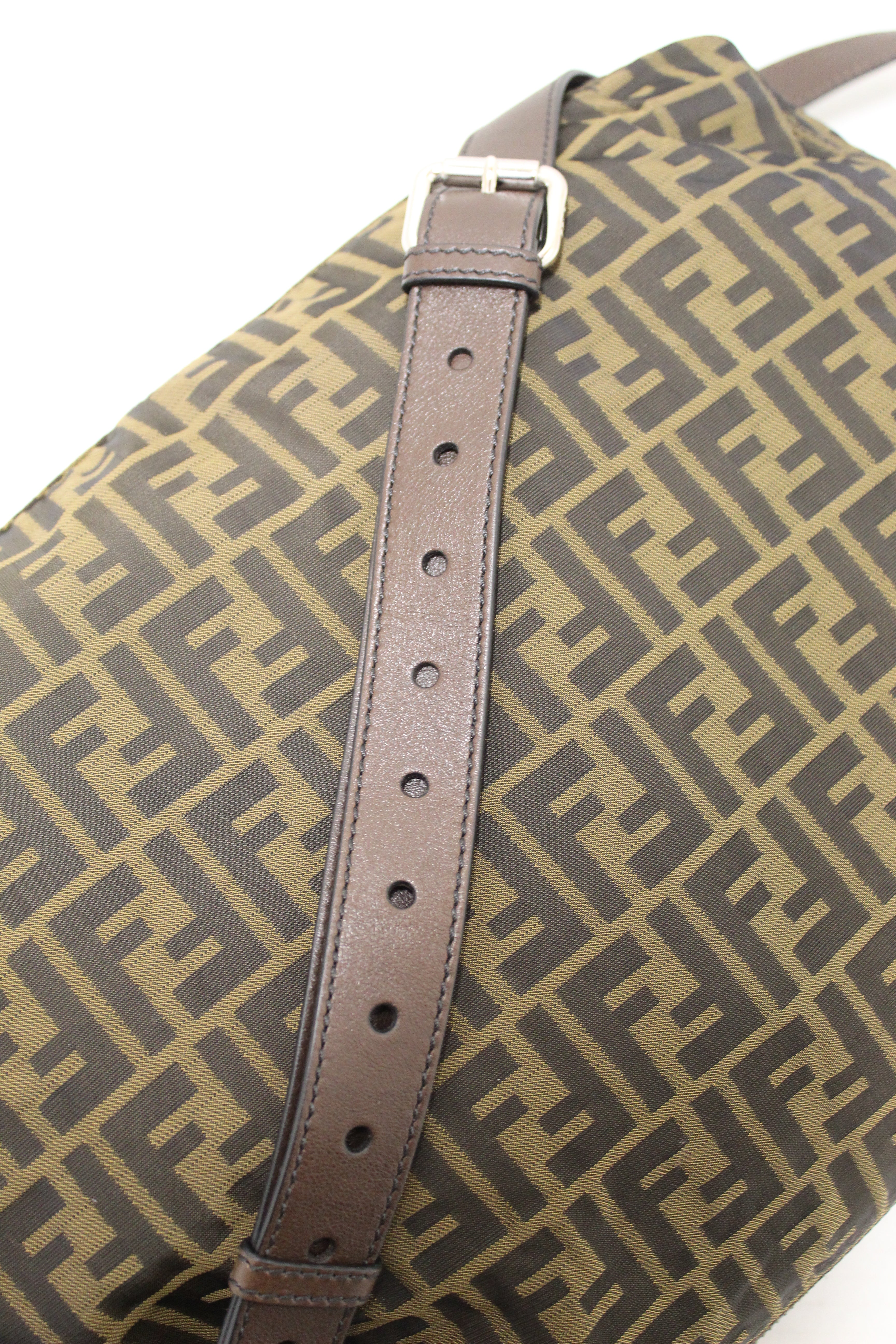 Authentic FENDI Zucchino Canvas Leather Shoulder B