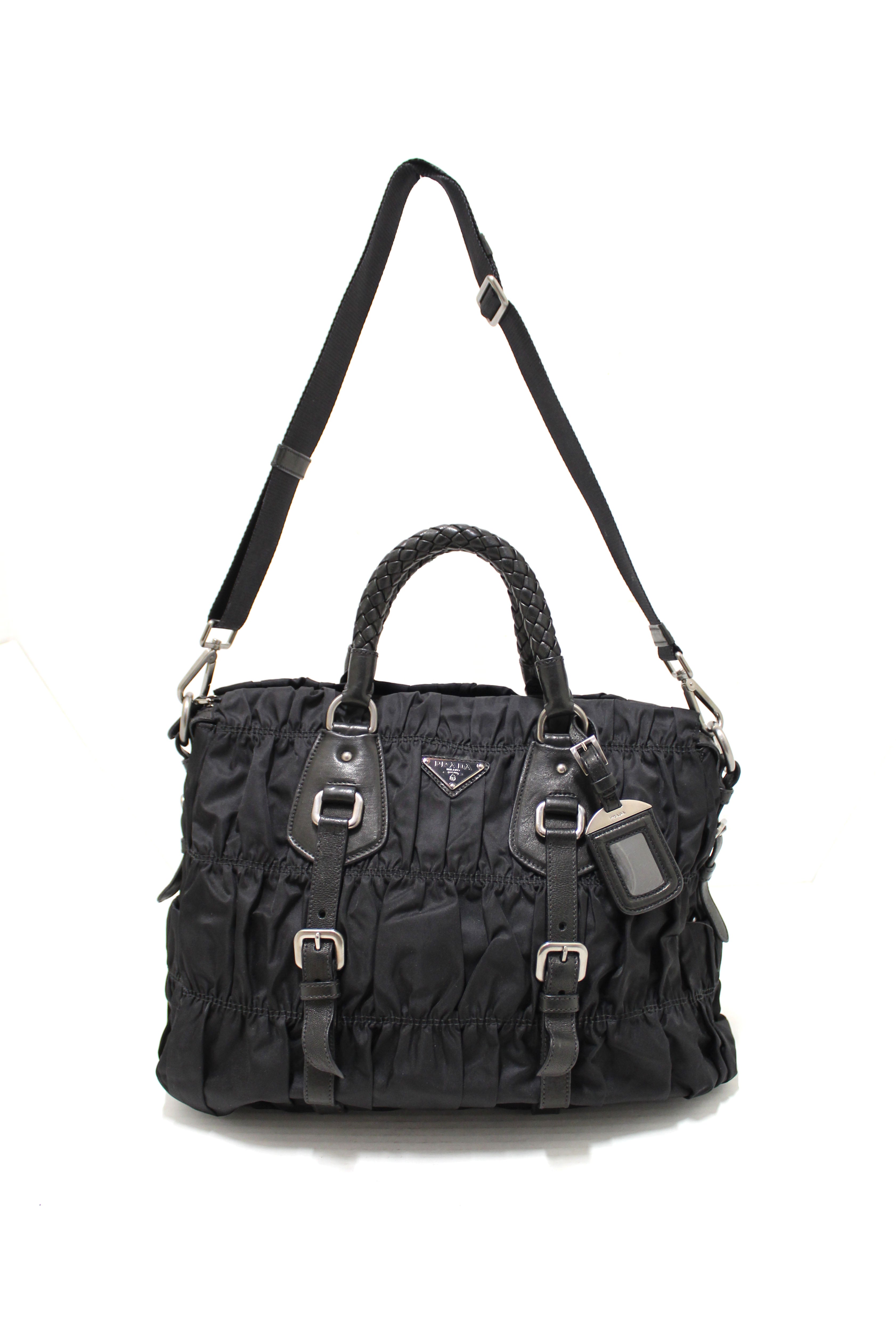 Authentic Prada Black Nylon Gaufre Shoulder Tote Bag – Paris
