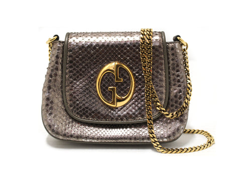 Authentic Gucci Metallic Python Leather 1973 Chain Small Shoulder Bag