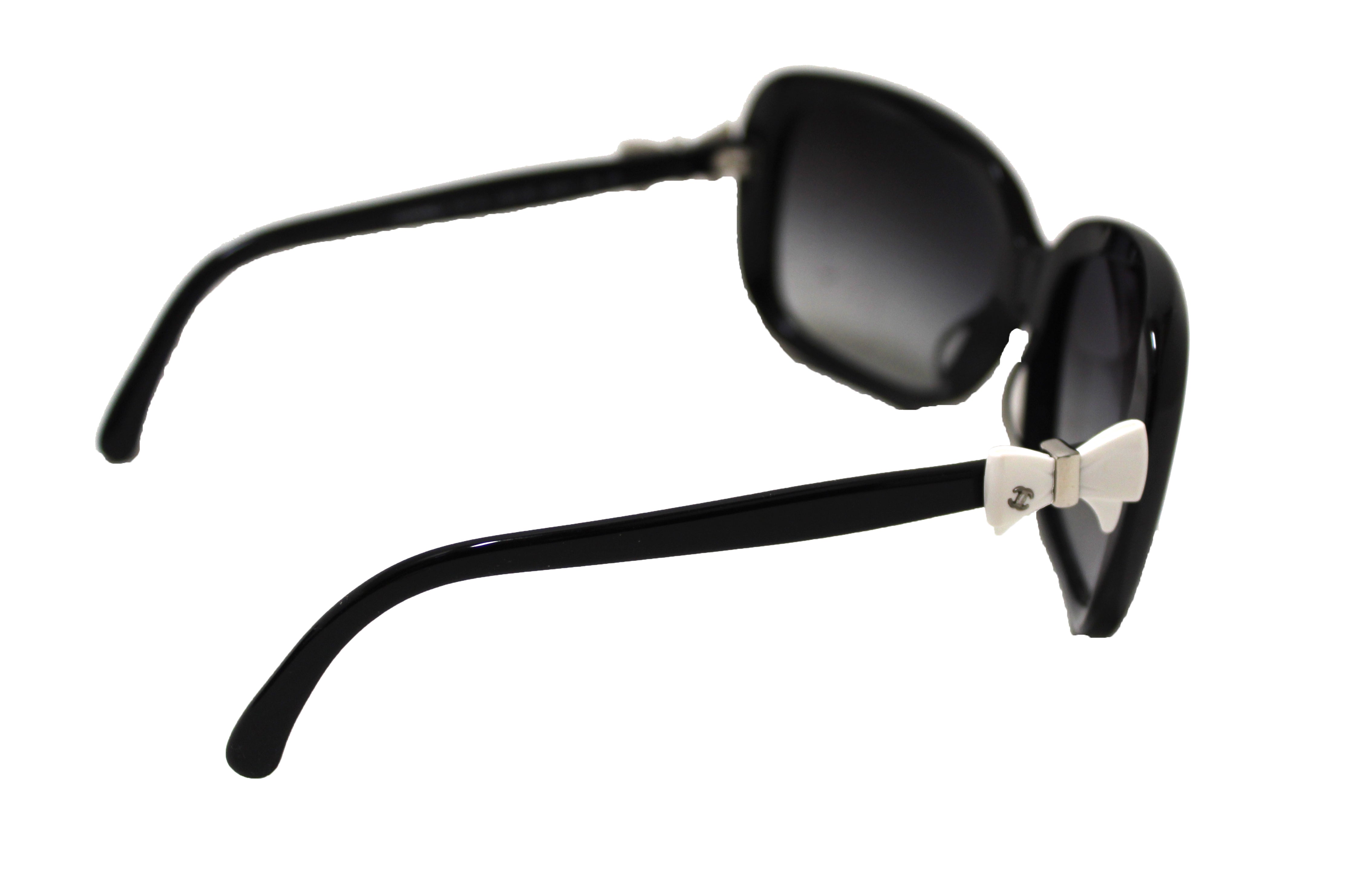 Authentic Chanel Black Squared Acetate CC Bow Sunglasses