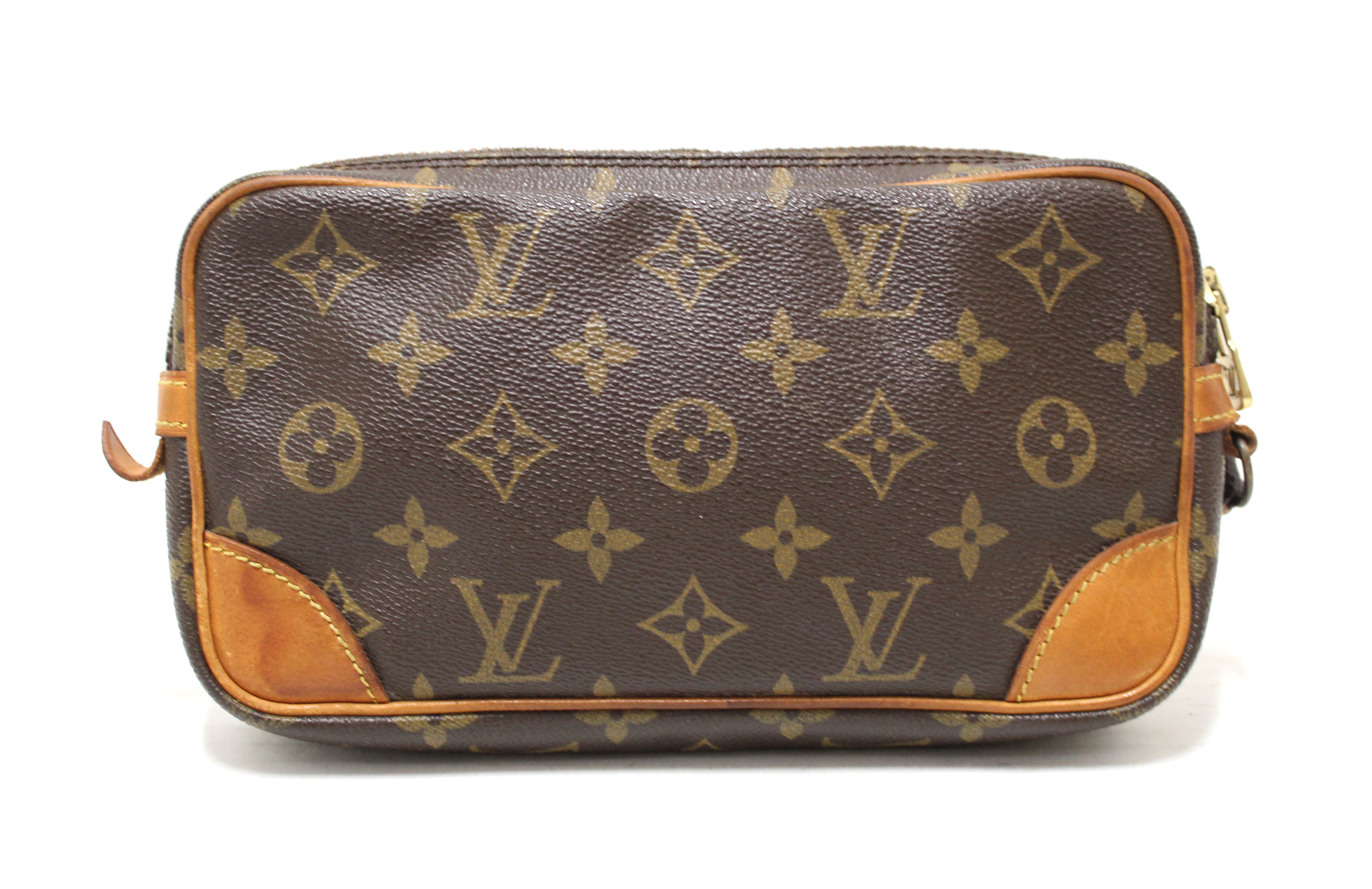 Louis Vuitton Marly Dragonne PM M51827 Monogram Canvas Wristlet Clutch Bag  Brown