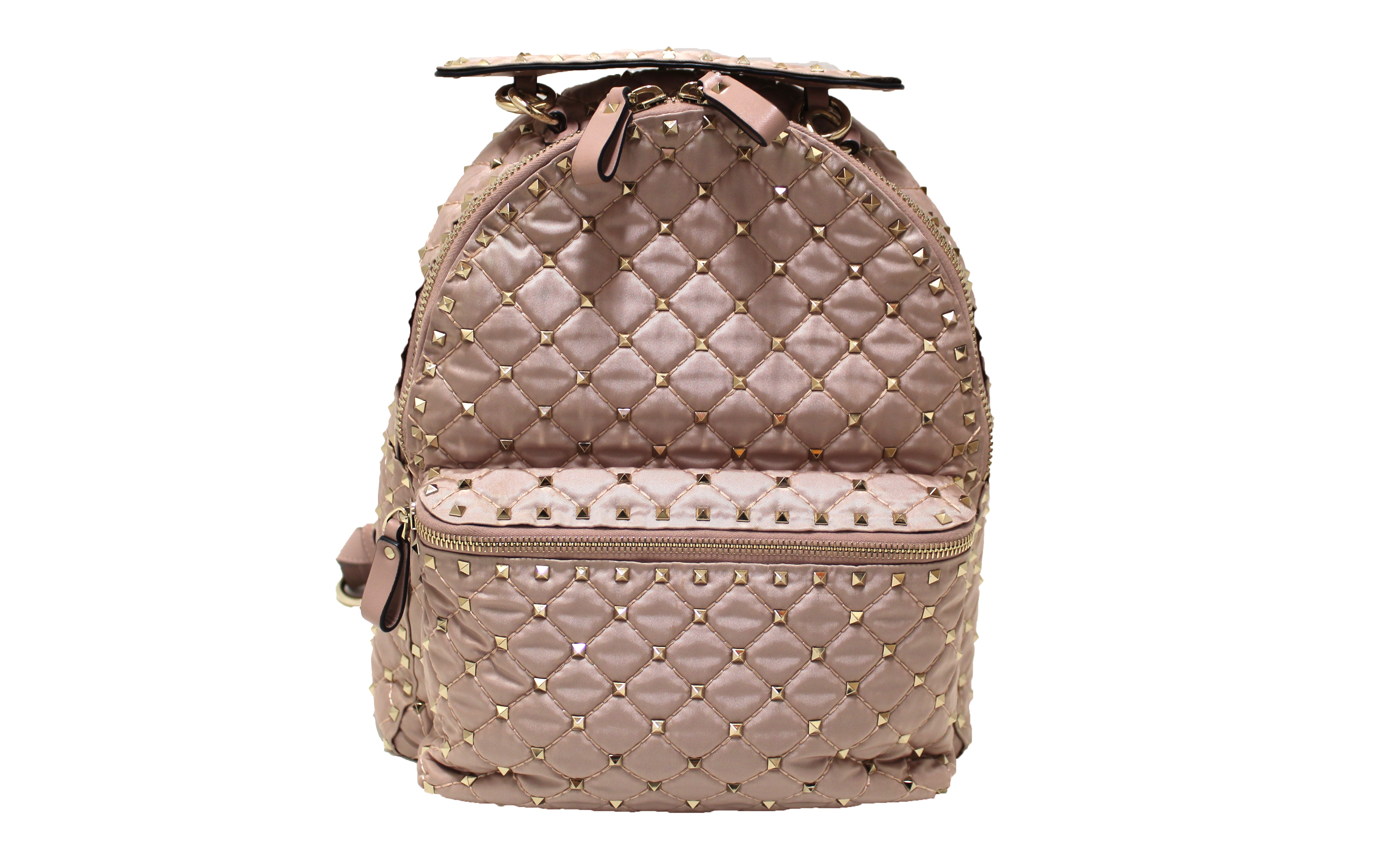 Authentic Valentino Pale Pink Nylon Rockstud Spike Backpack