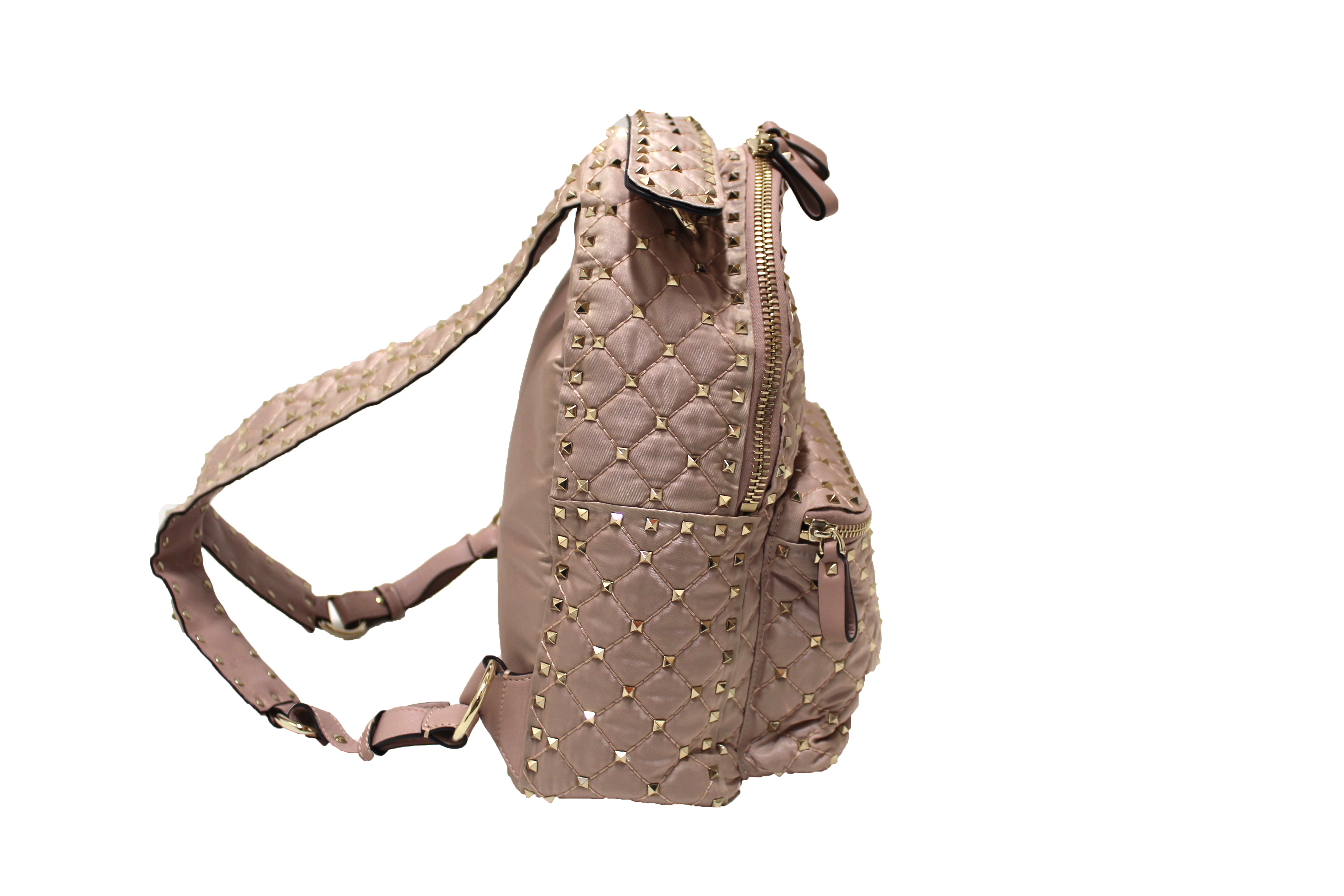 Authentic Valentino Pale Pink Nylon Rockstud Spike Backpack