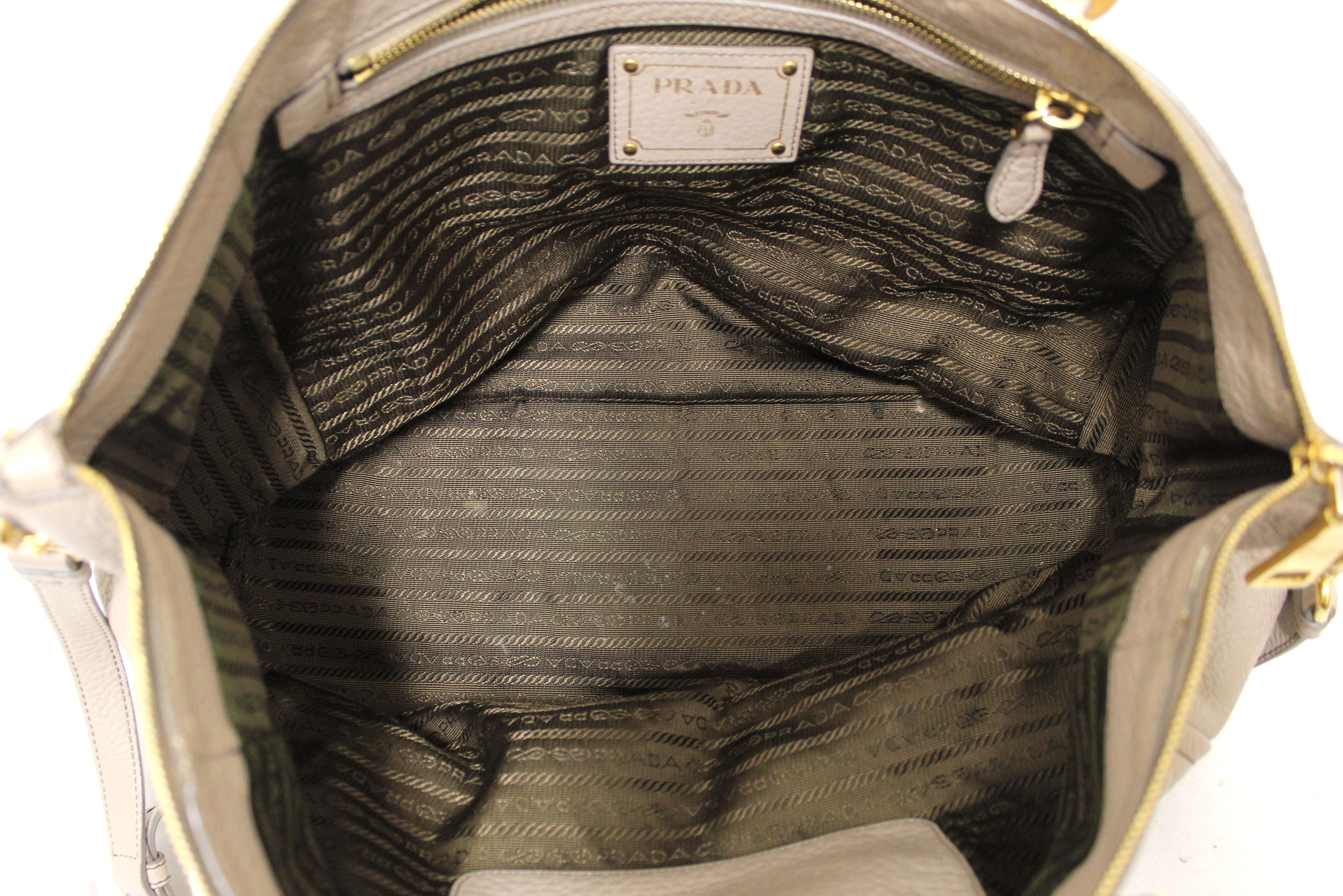 Authentic Prada Large Greige Calfskin Crossbody Tote Shoulder Bag
