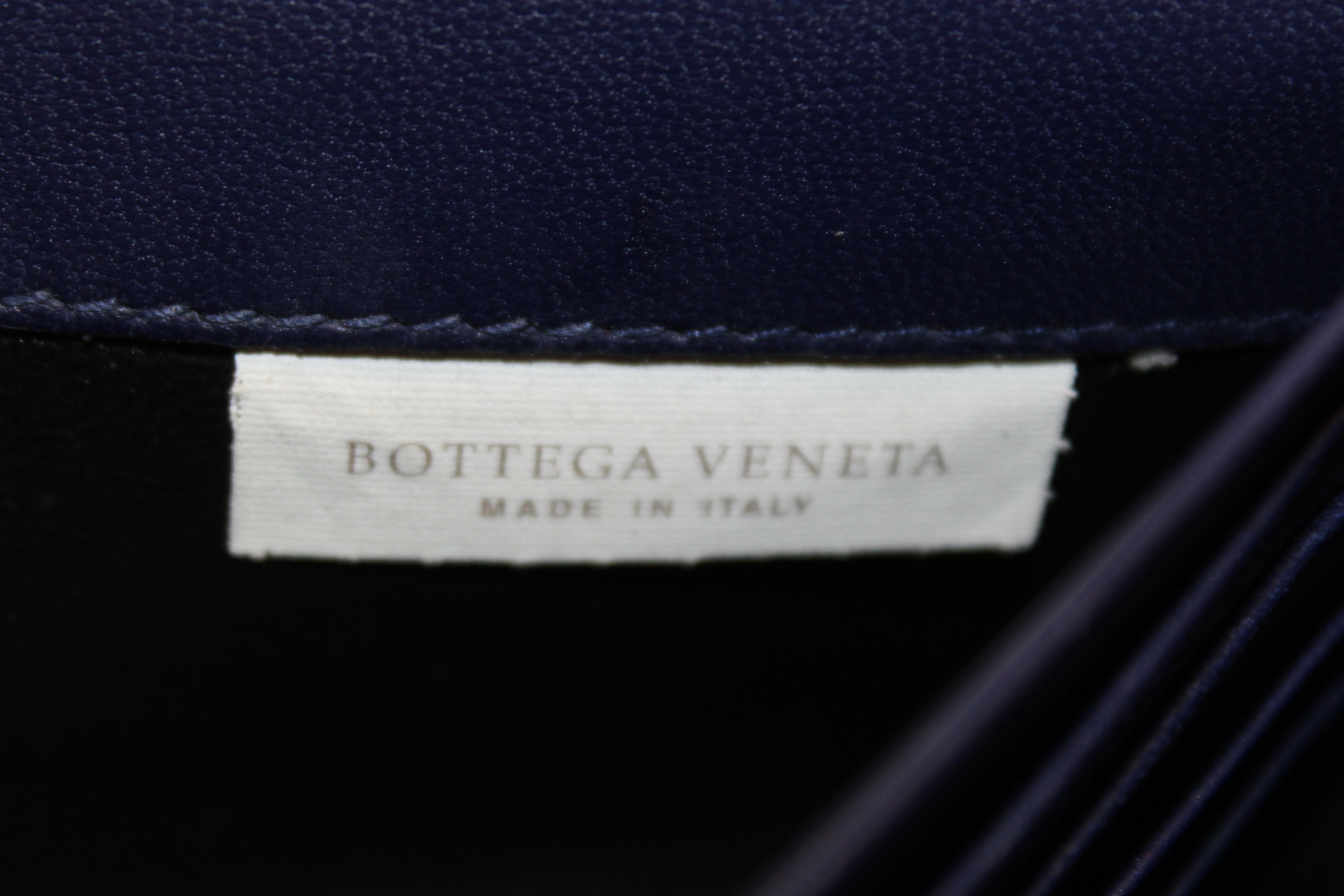 Authentic Bottega Veneta Blue Nappa Intrecciato Leather Flap Wallet