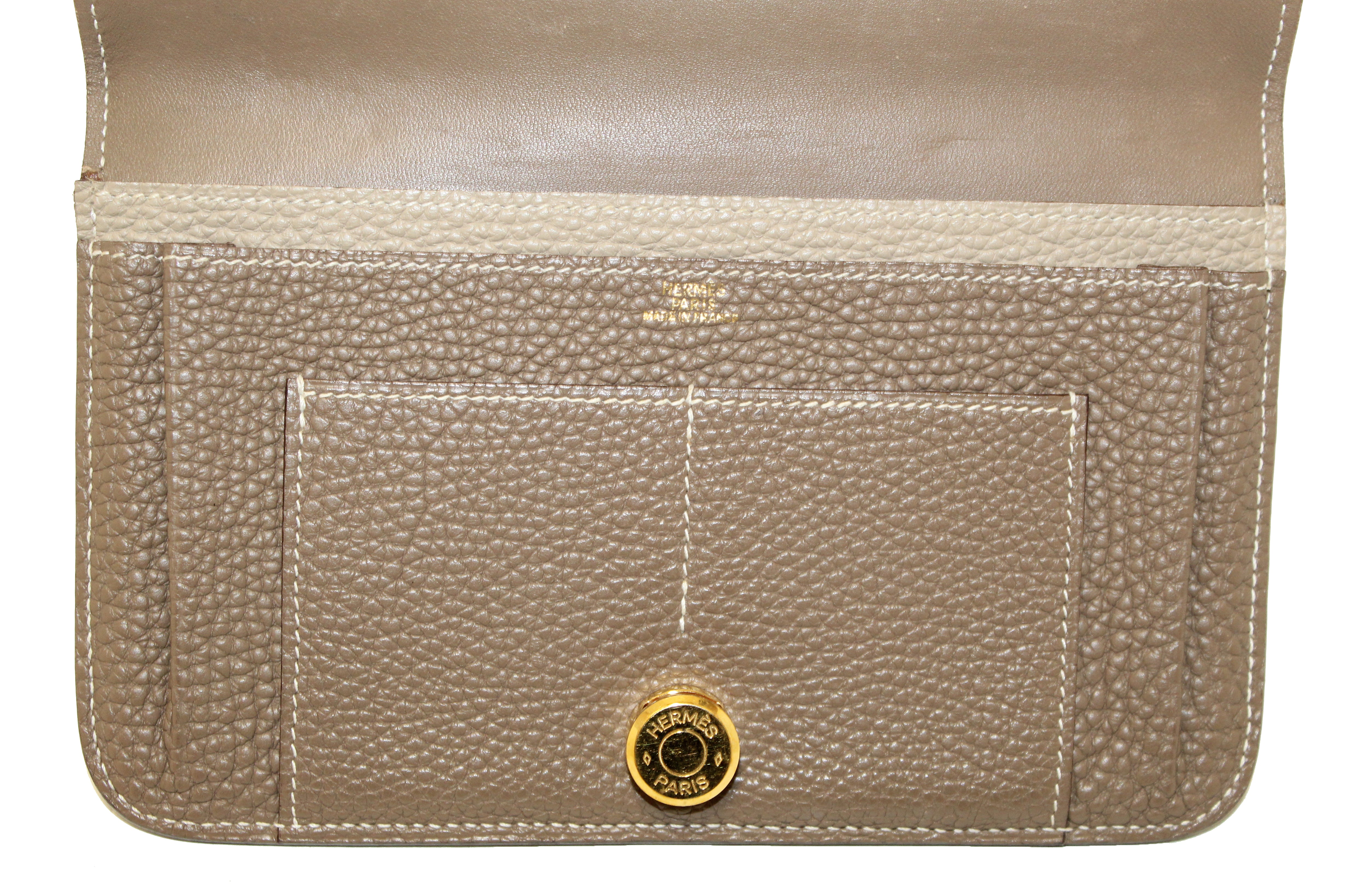 Authentic Hermes Grey Etoupe/Gris Tourterelle Bi-Color Togo Leather Dogon Wallet