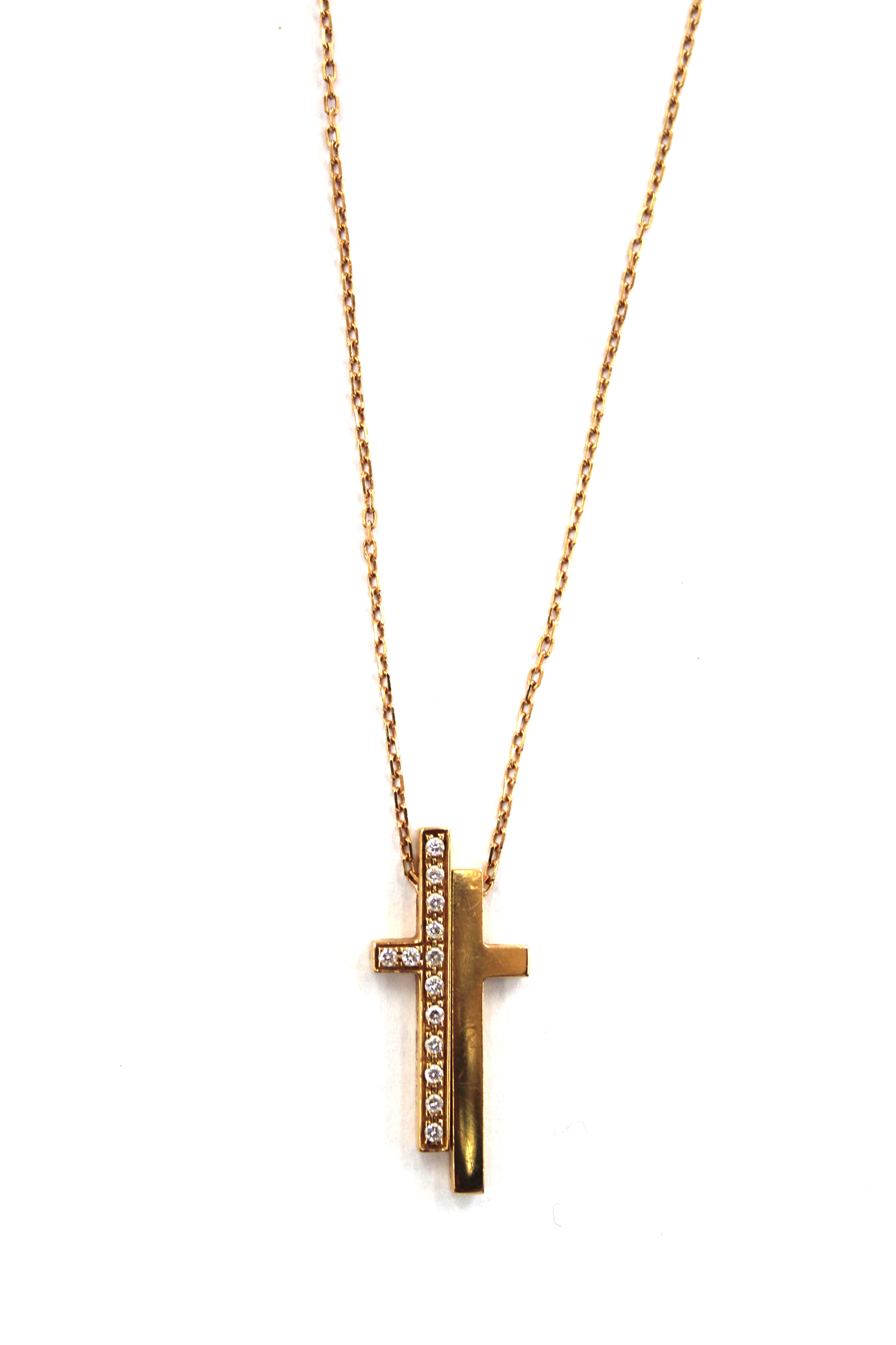 Authentic Gucci 18K Gold Split Cross Diamond Necklace