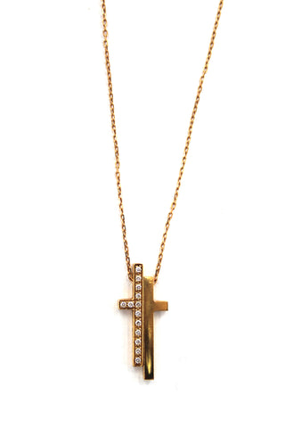 Authentic Gucci 18K Gold Split Cross Diamond Necklace