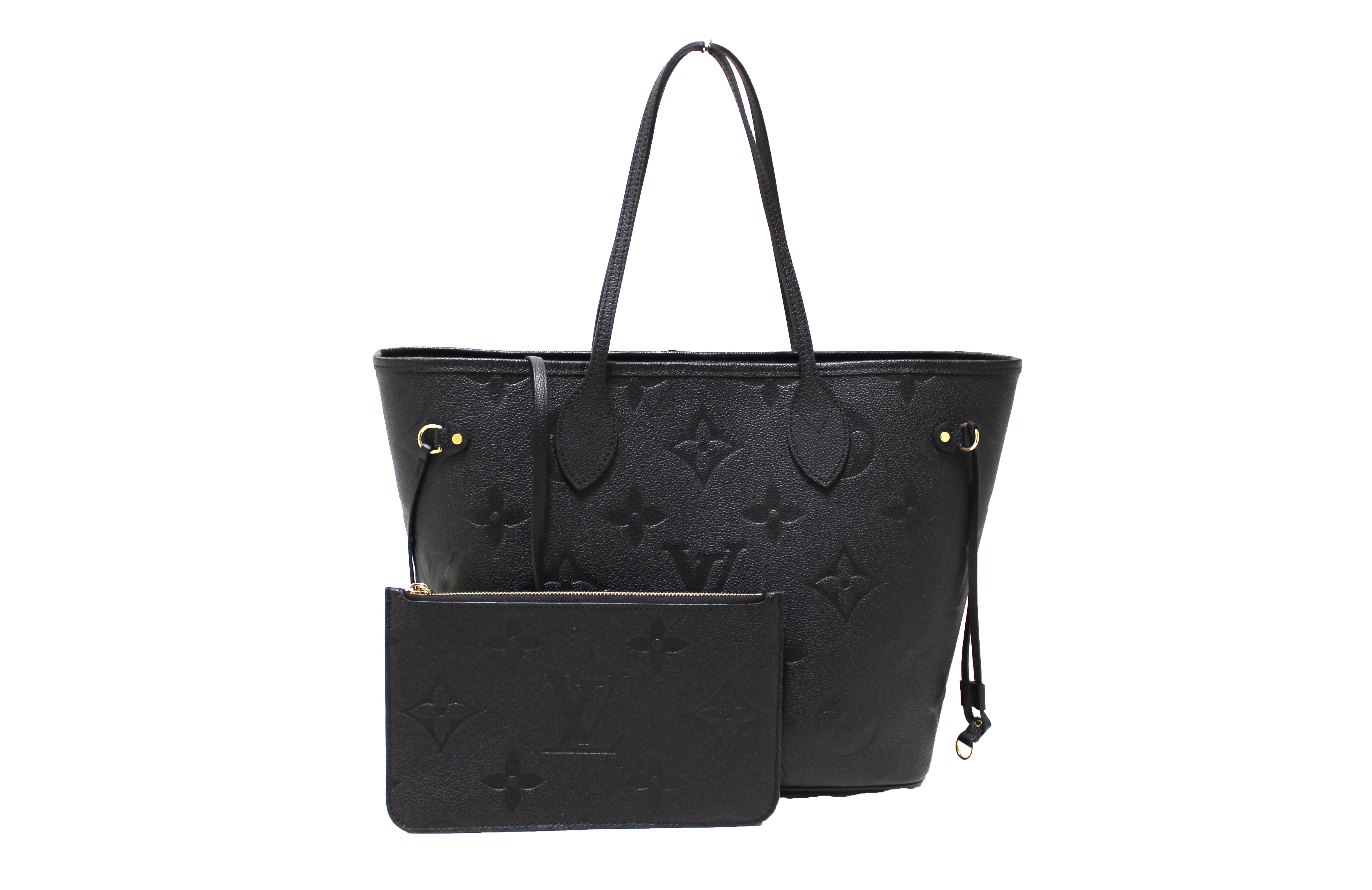 Authentic Louis Vuitton Black Monogram Empreinte Leather Neverfull MM Shoulder Tote