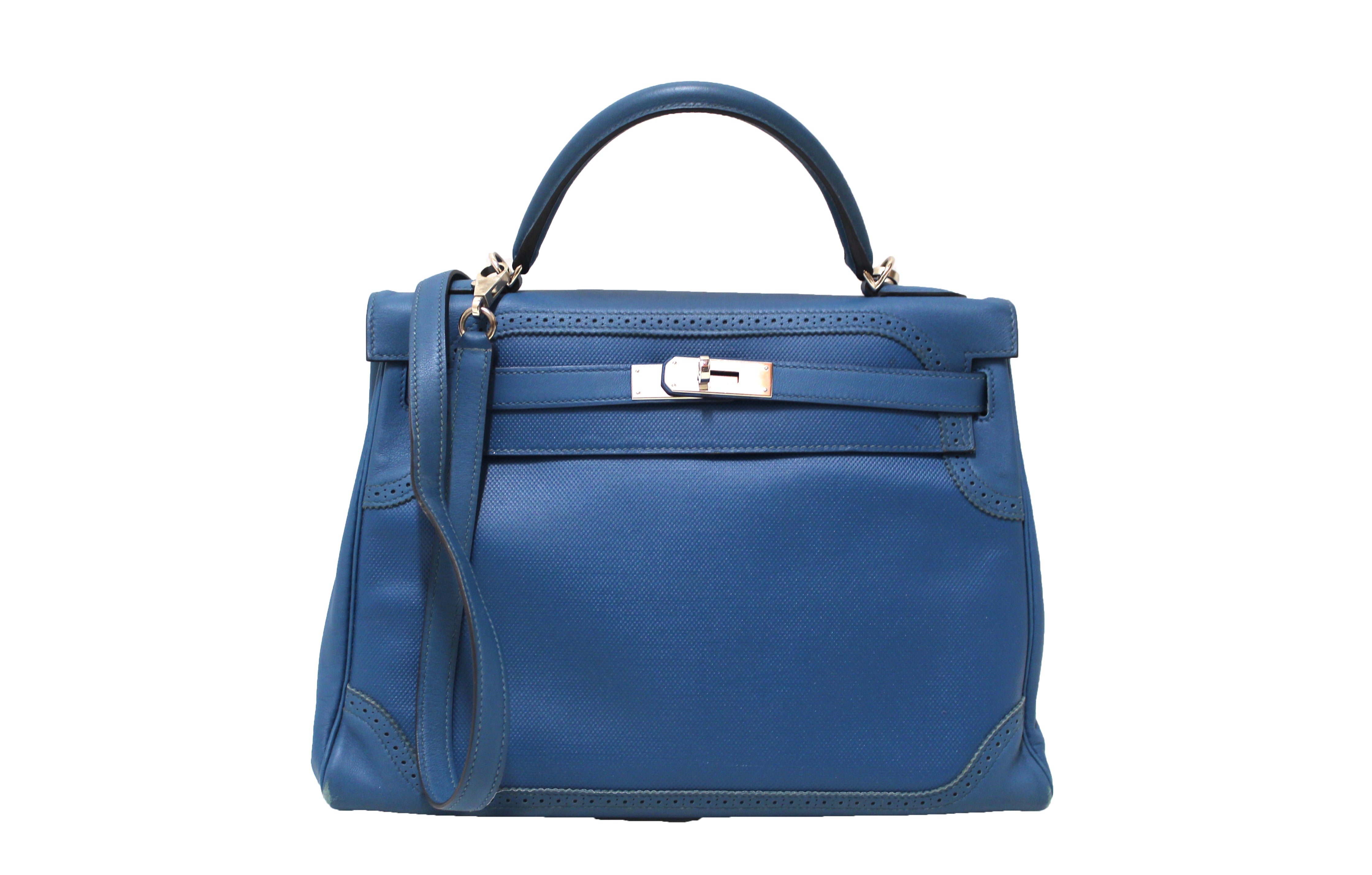 Buy A Hermes Kelly 28 Blue Golf Box Leather Bag