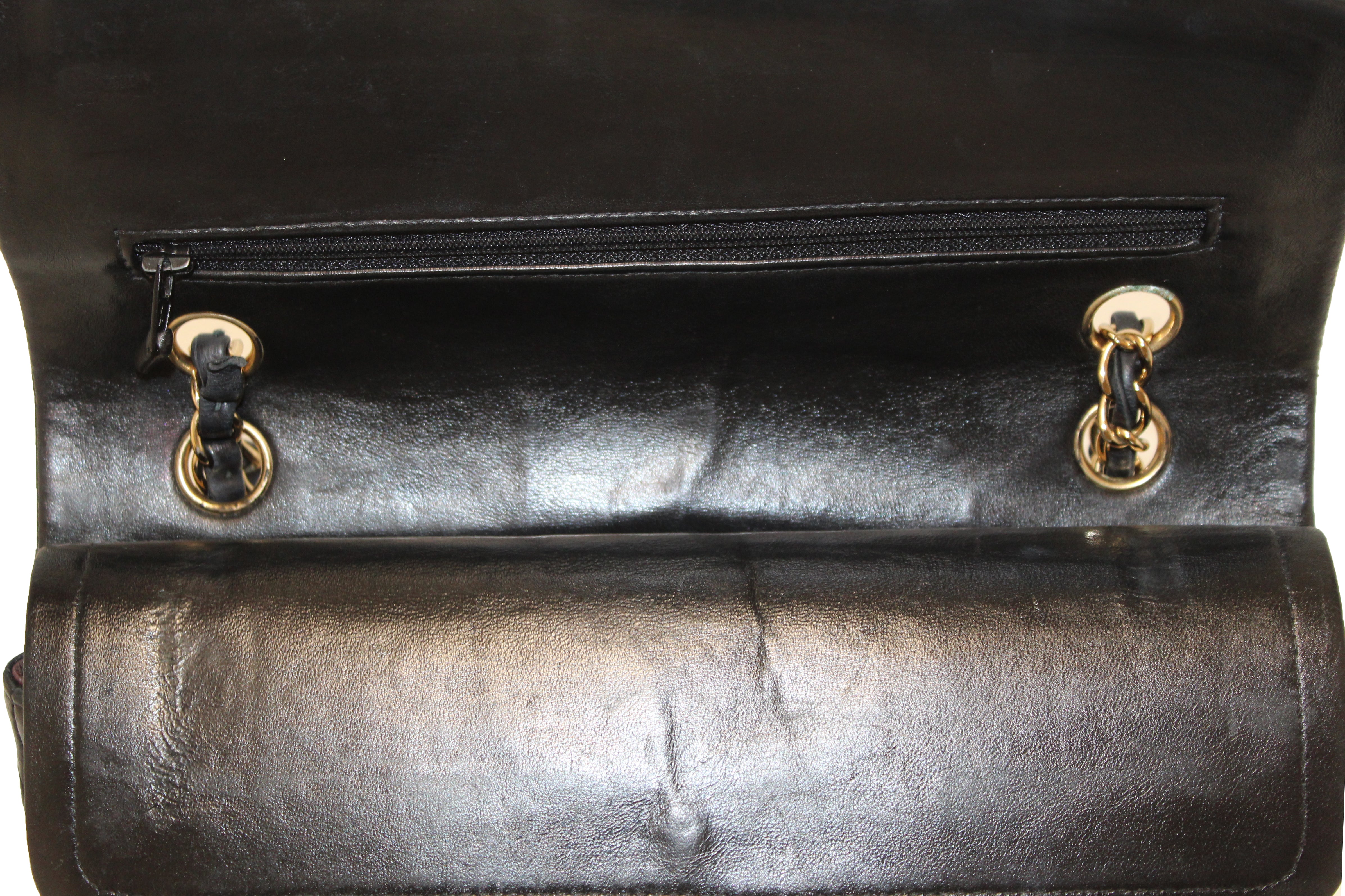 CHANEL Handbag Black Lambskin Quilted Smooth Medium Double Flap