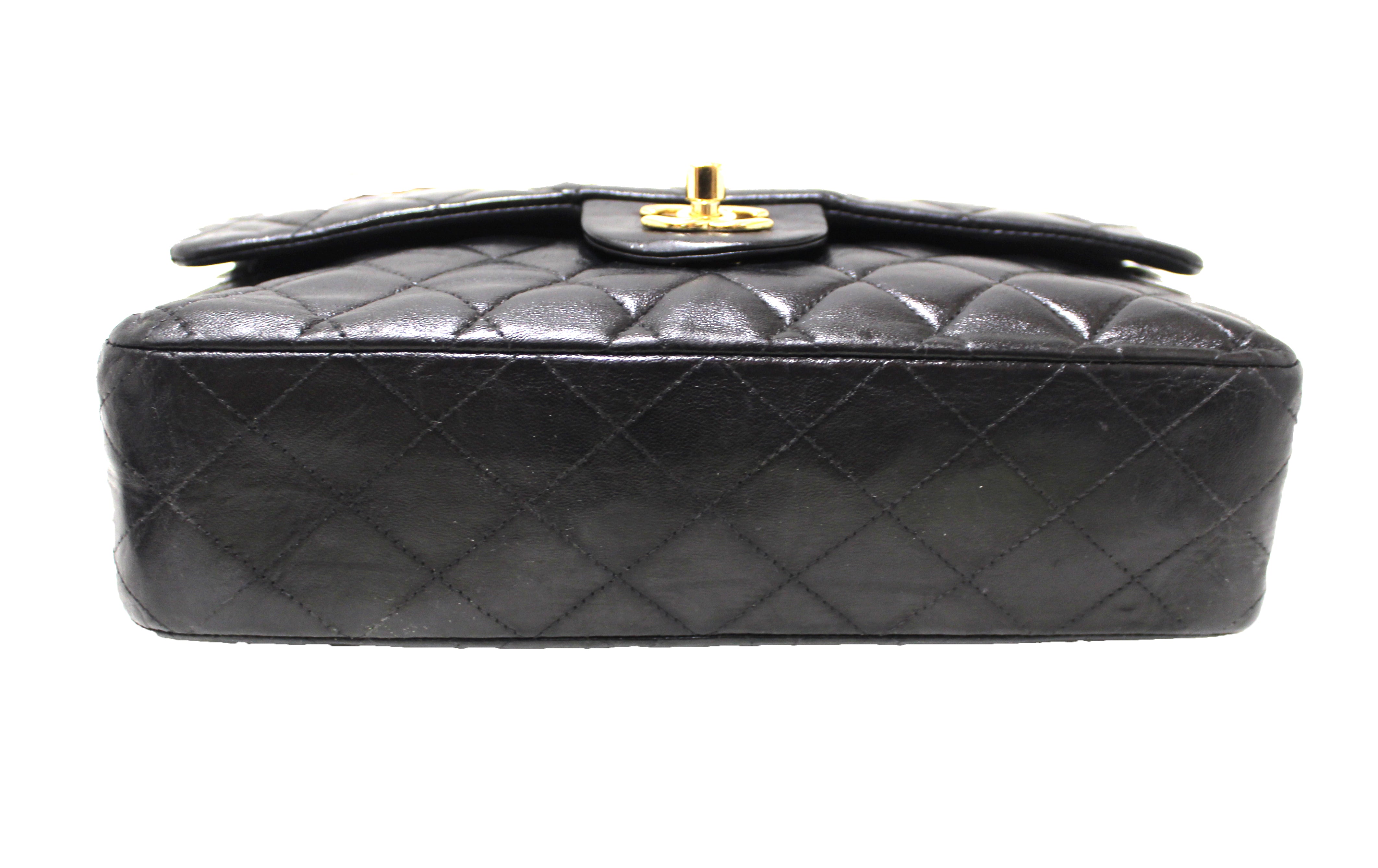 Authentic Chanel Quilted Black Lambskin Leather Classic Medium Flap Bag