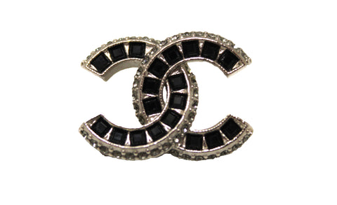 Authentic Chanel Black and Silver Crystal CC Timeless Classic Earrings