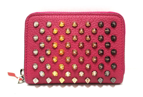 Authentic Christian Louboutin Fuchsia Studded Small Zipper Wallet