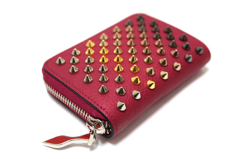 Authentic Christian Louboutin Fuchsia Studded Small Zipper Wallet