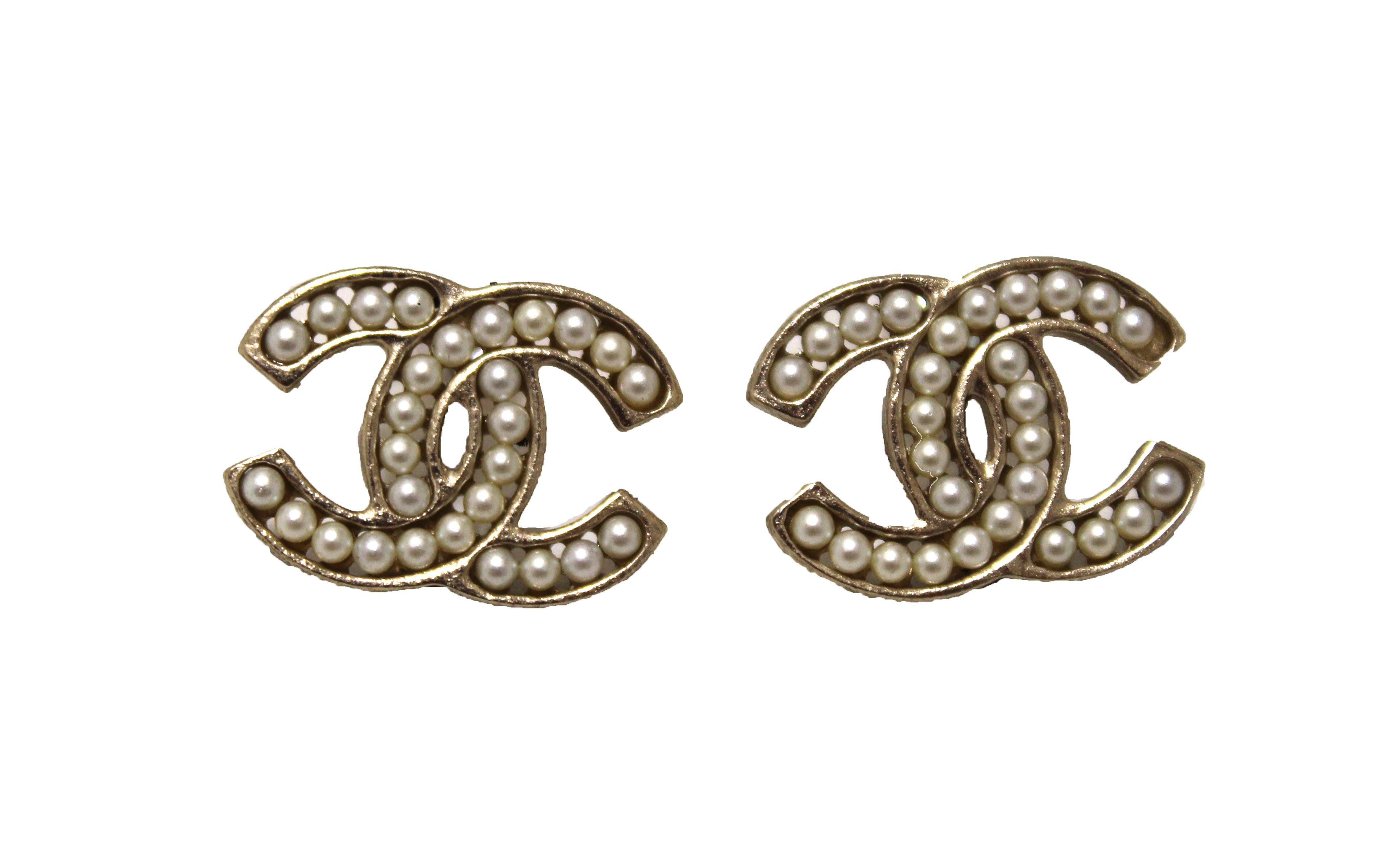 Chanel Classic Gold CC Thin Crystal Large Piercing Earrings