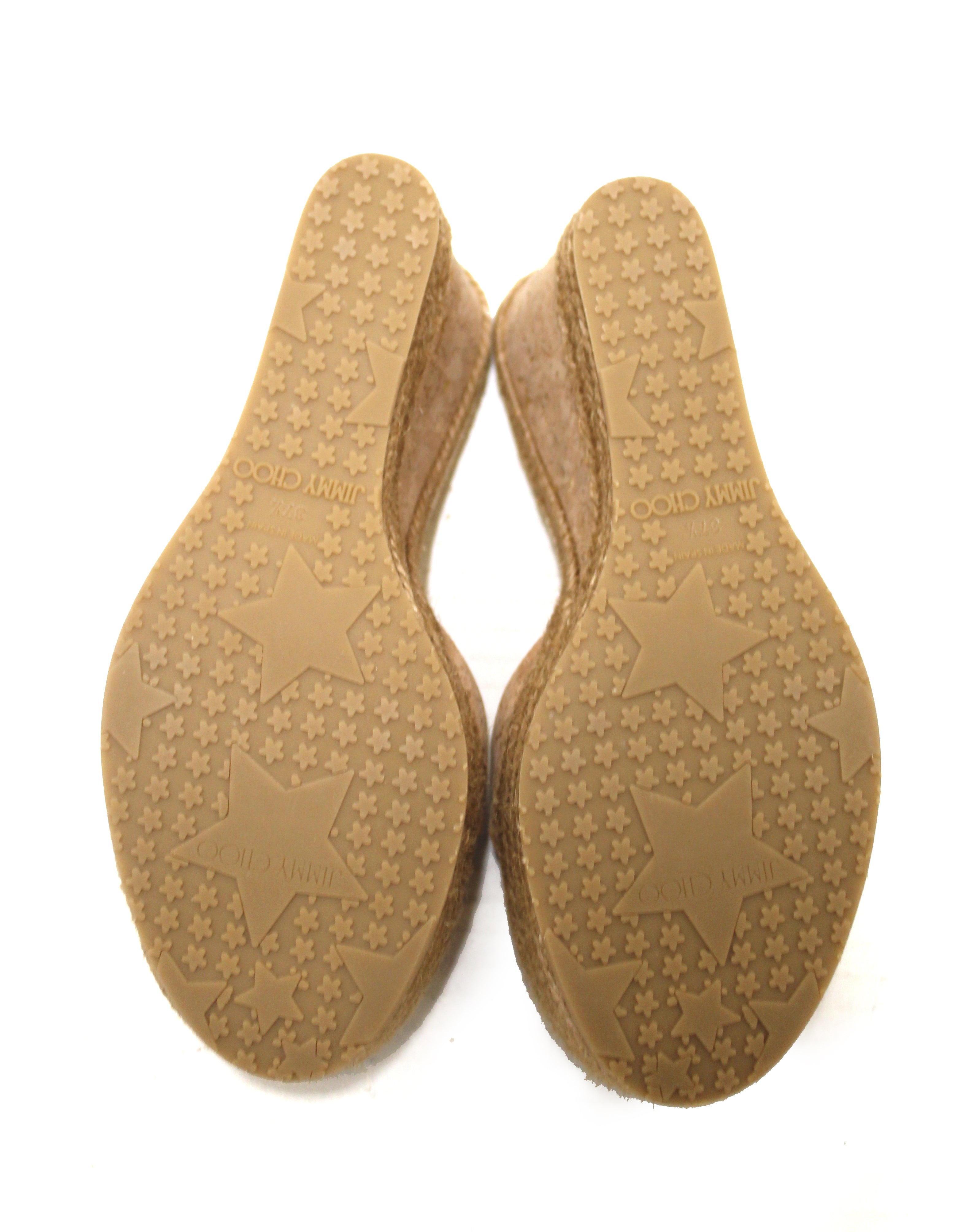 Jimmy Choo Gold Cork Wedge Platform Heel Shoes Size 37.5