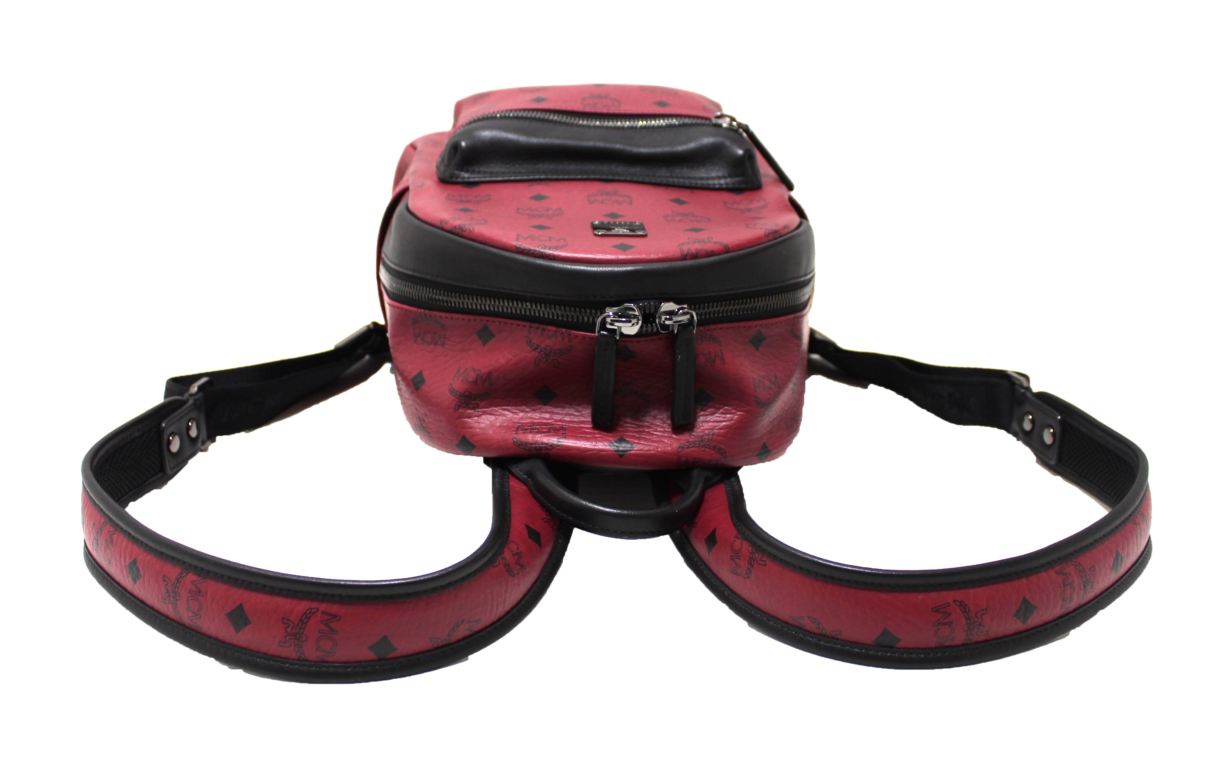 authentic mcm mini backpack Authentic MCM Burgundy Stark Visetos Small Backpack – Paris Station Shop