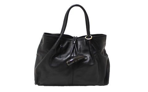 Authentic Burberry Black Haymarket Leather Horn Toggle Tote