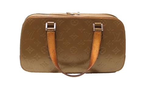 Authentic Louis Vuitton Gold Mat Monogram Vernis Shelton Handbag