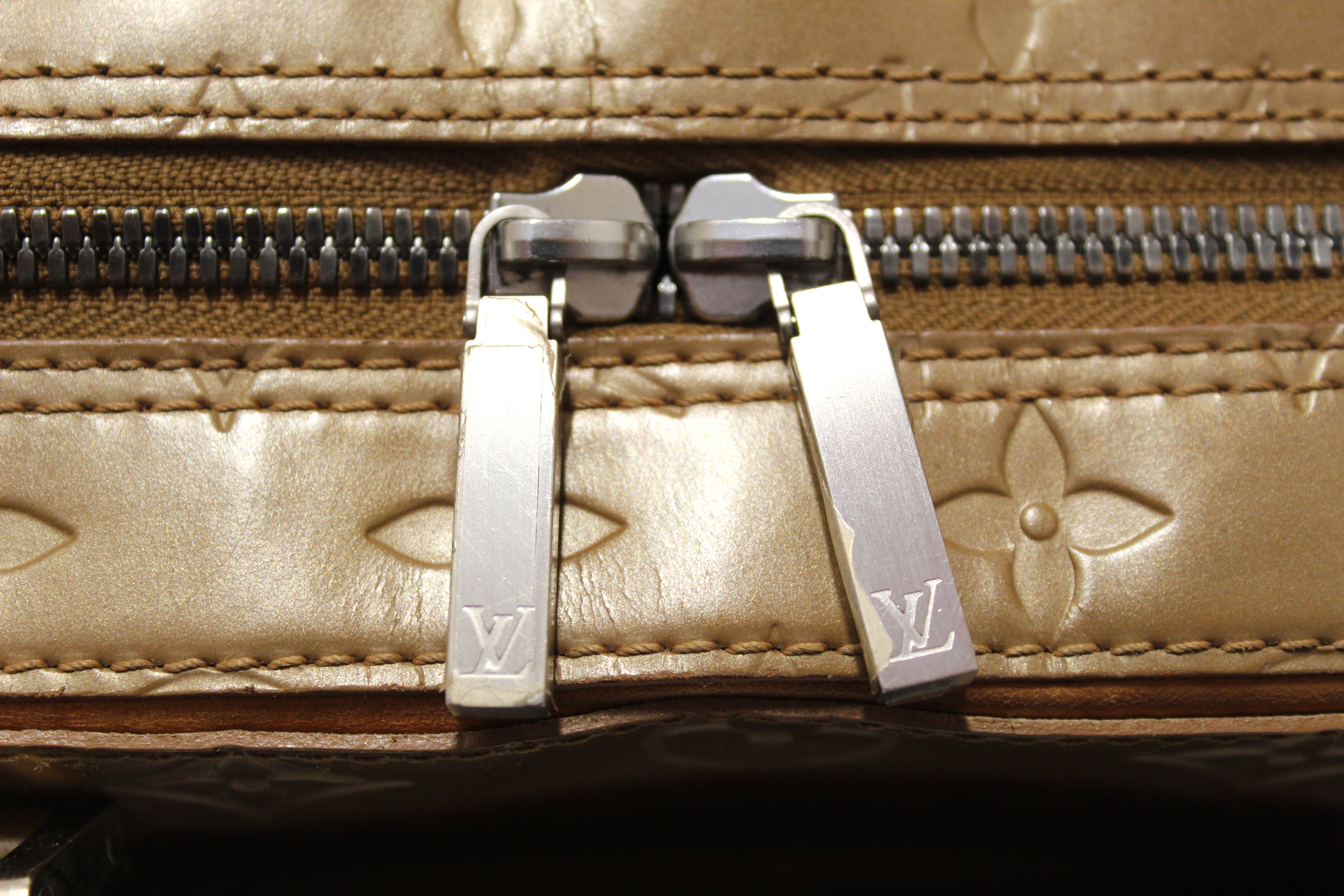 Authentic Louis Vuitton Gold Mat Monogram Vernis Shelton Handbag