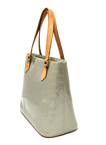 Authentic Louis Vuitton Vernis Light Green-Grey Houston Tote Shoulder Bag