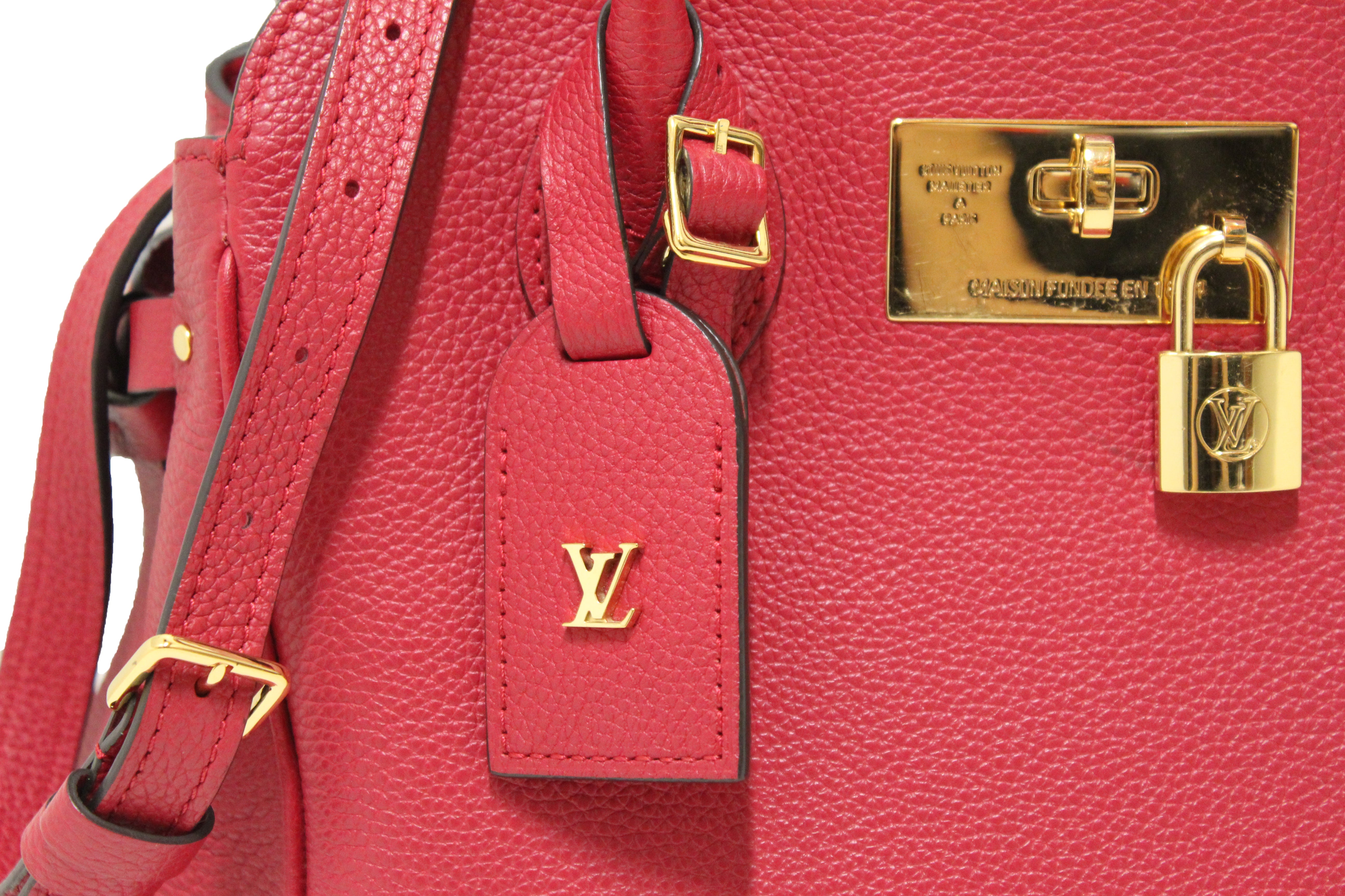 LOUIS VUITTON Authentic Red W Veau PM Cashmere Leather Tote Handbag FL1114