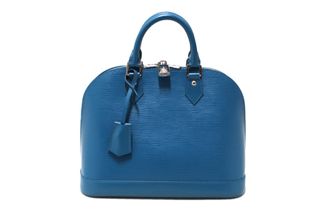 Authentic Louis Vuitton Blue Epi Leather Alma PM Handbag