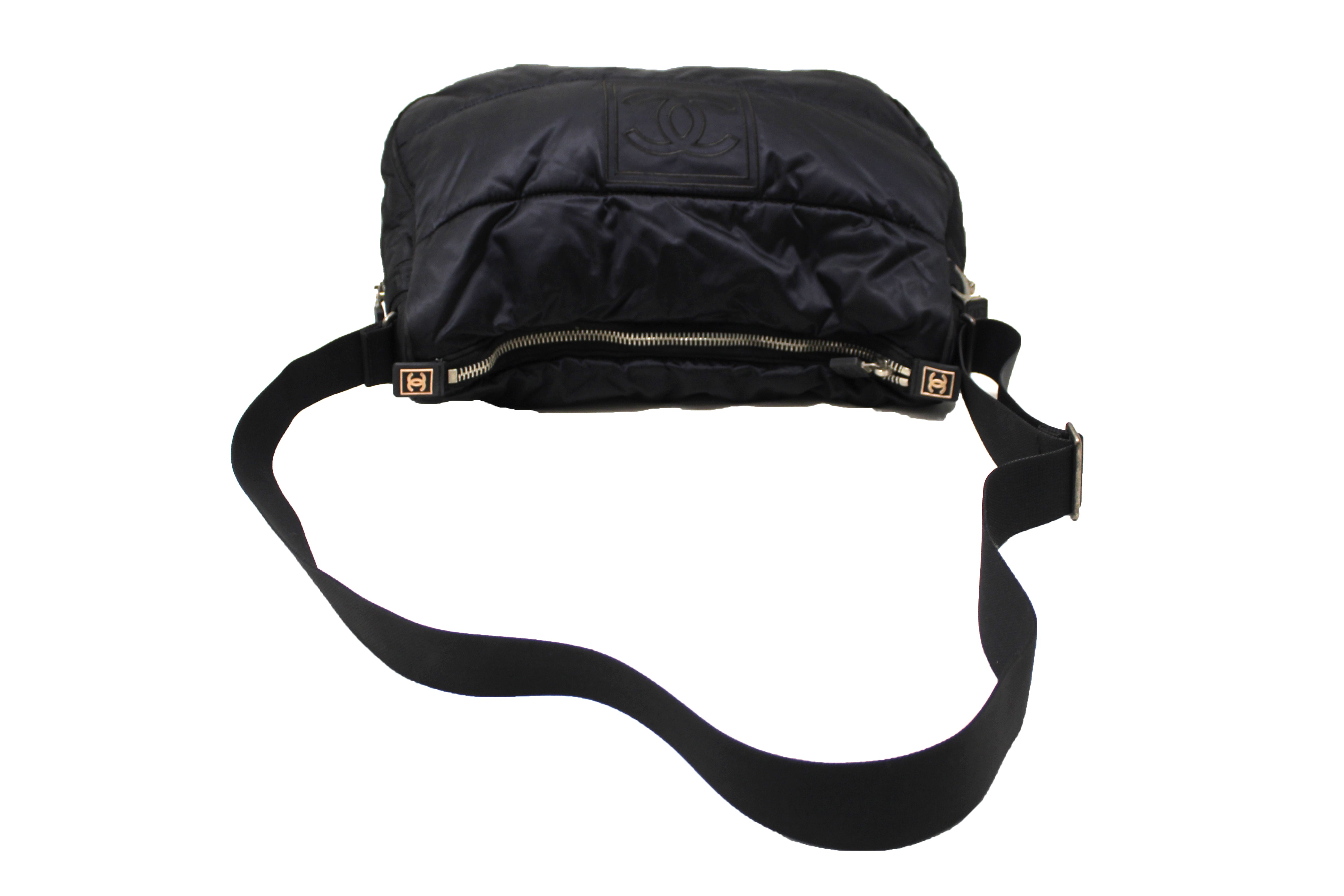Authentic Chanel Black Nylon Sports Line CoCo Mark Messenger Bag