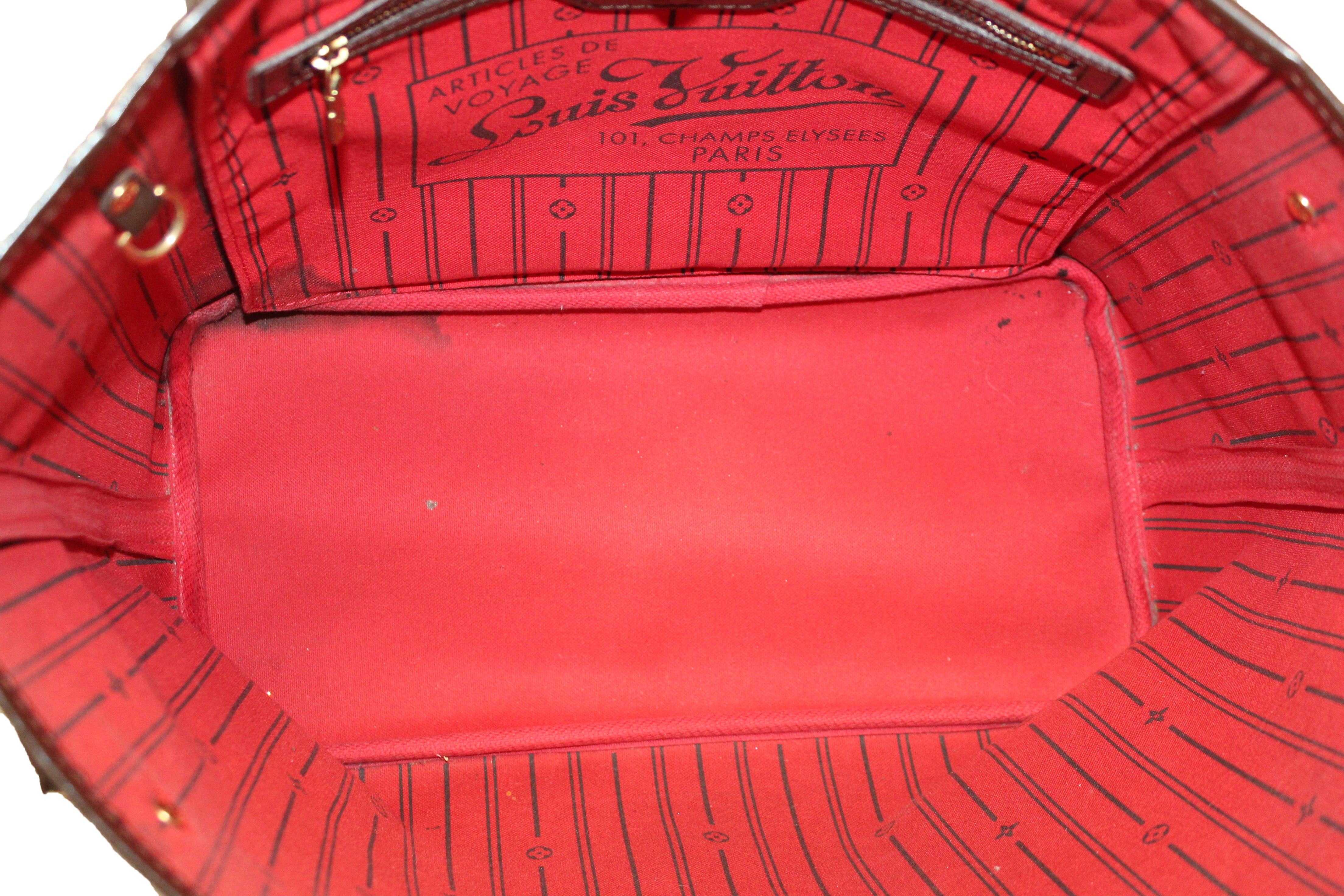 Louis Vuitton, Bags, Authentic Louis Vuitton Damier Ebene Neverfull Mm  Tote Bag Red