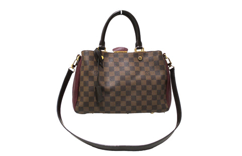 Authentic Louis Vuitton Damier Ebene Canvas with Burgandy Leather Brittany Bag