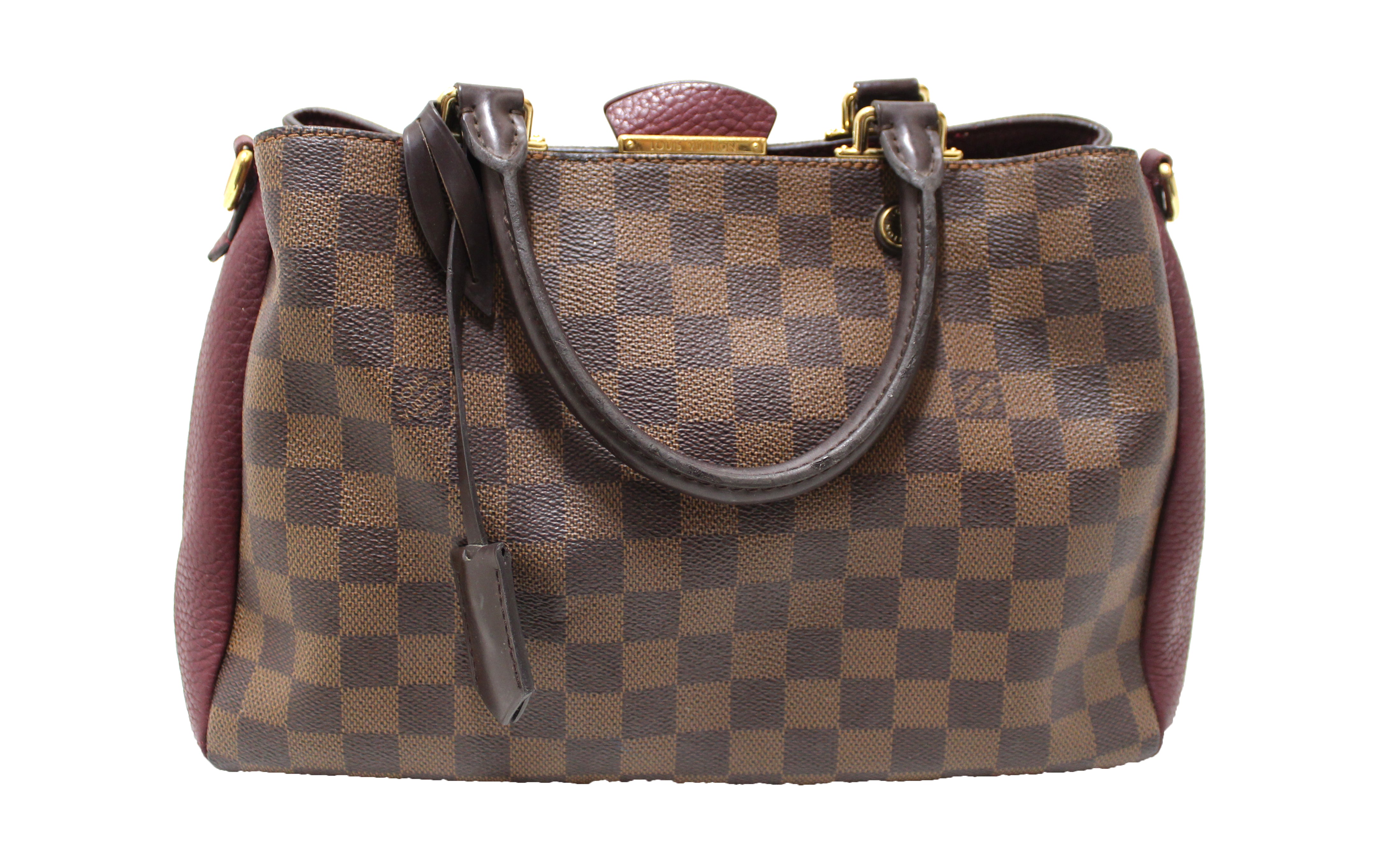 Authentic Louis Vuitton Damier Ebene Canvas with Burgandy Leather Brittany Bag