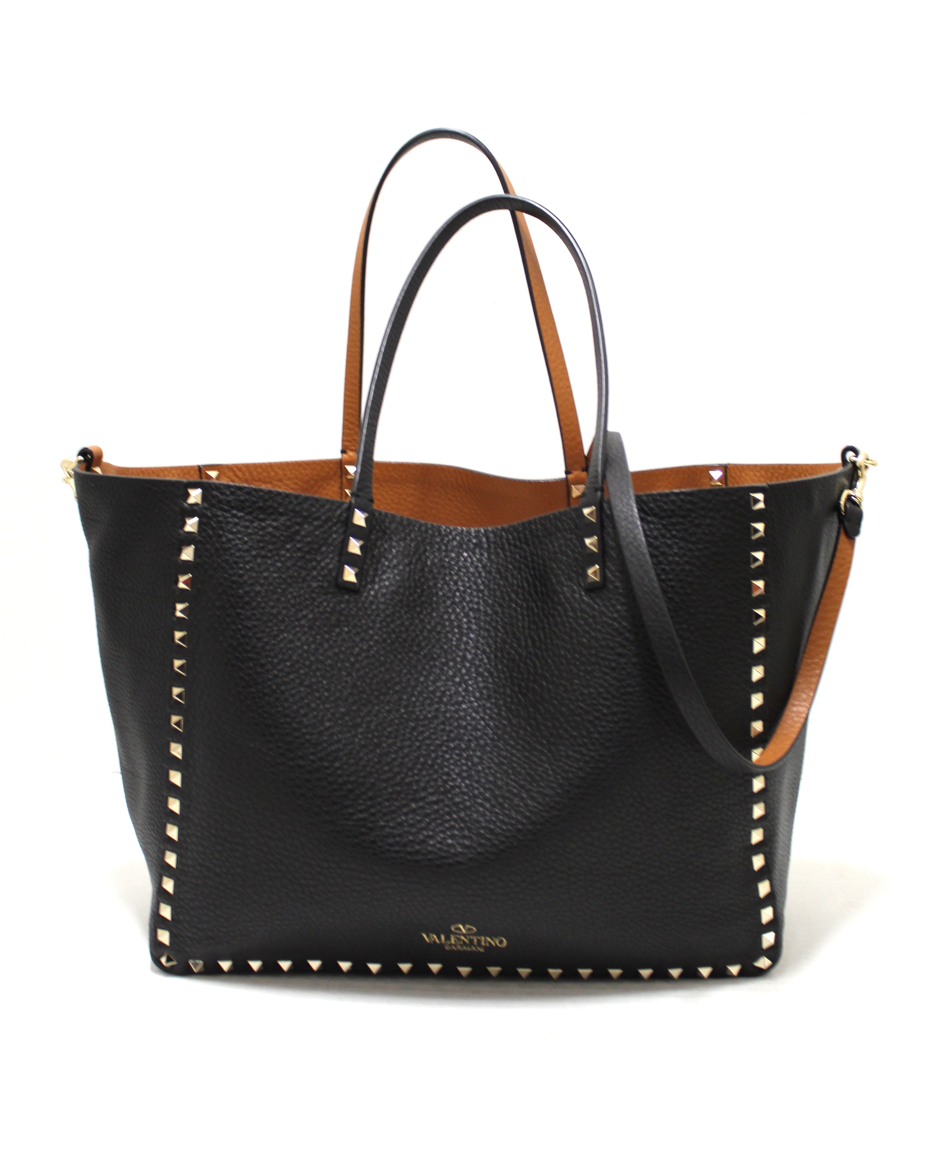 Authentic Valentino Black/Brown Leather RockStuds Reversible Double-Sided  Shoulder Tote Bag