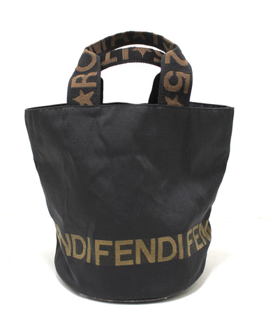 Authentic Fendi Vintage Black Nylon Zucca Logo Bucket Bag